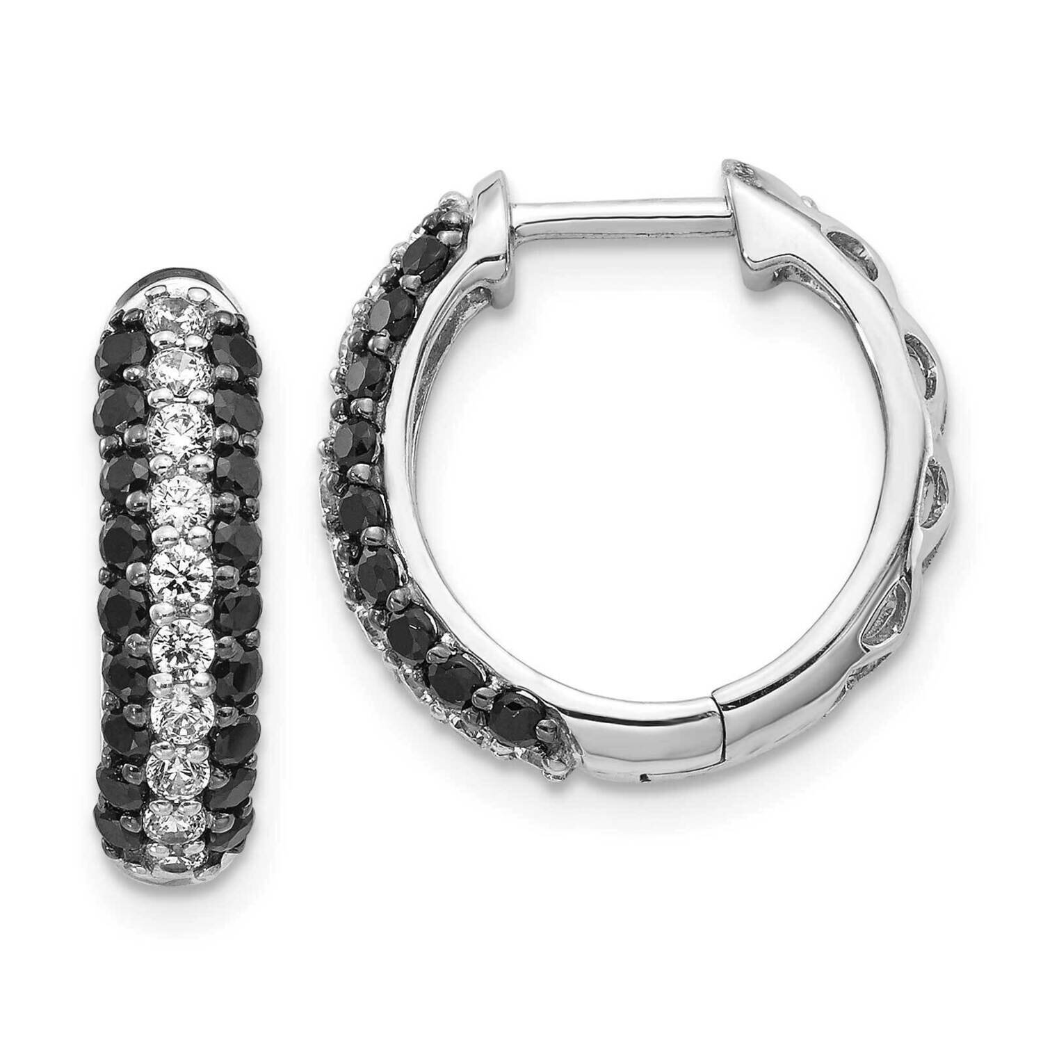 White & Black Diamond Hinged Hoop Earrings 14k White Gold EM5399-BK-100-WA