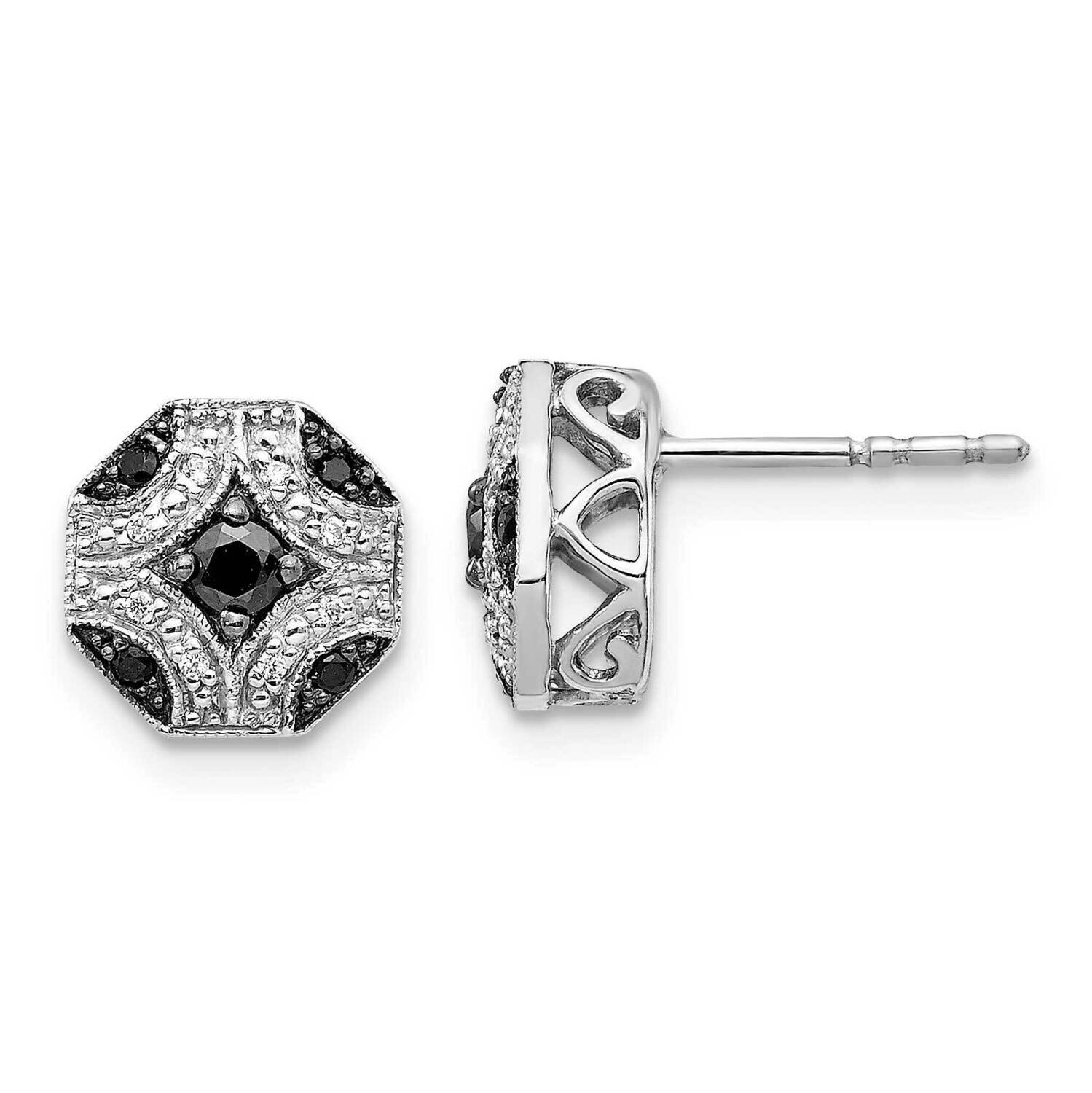 Fancy White &amp; Black Diamond Post Earrings 14k White Gold EM5486-BK-025-WA, MPN: EM5486-BK-025-WA, 8…