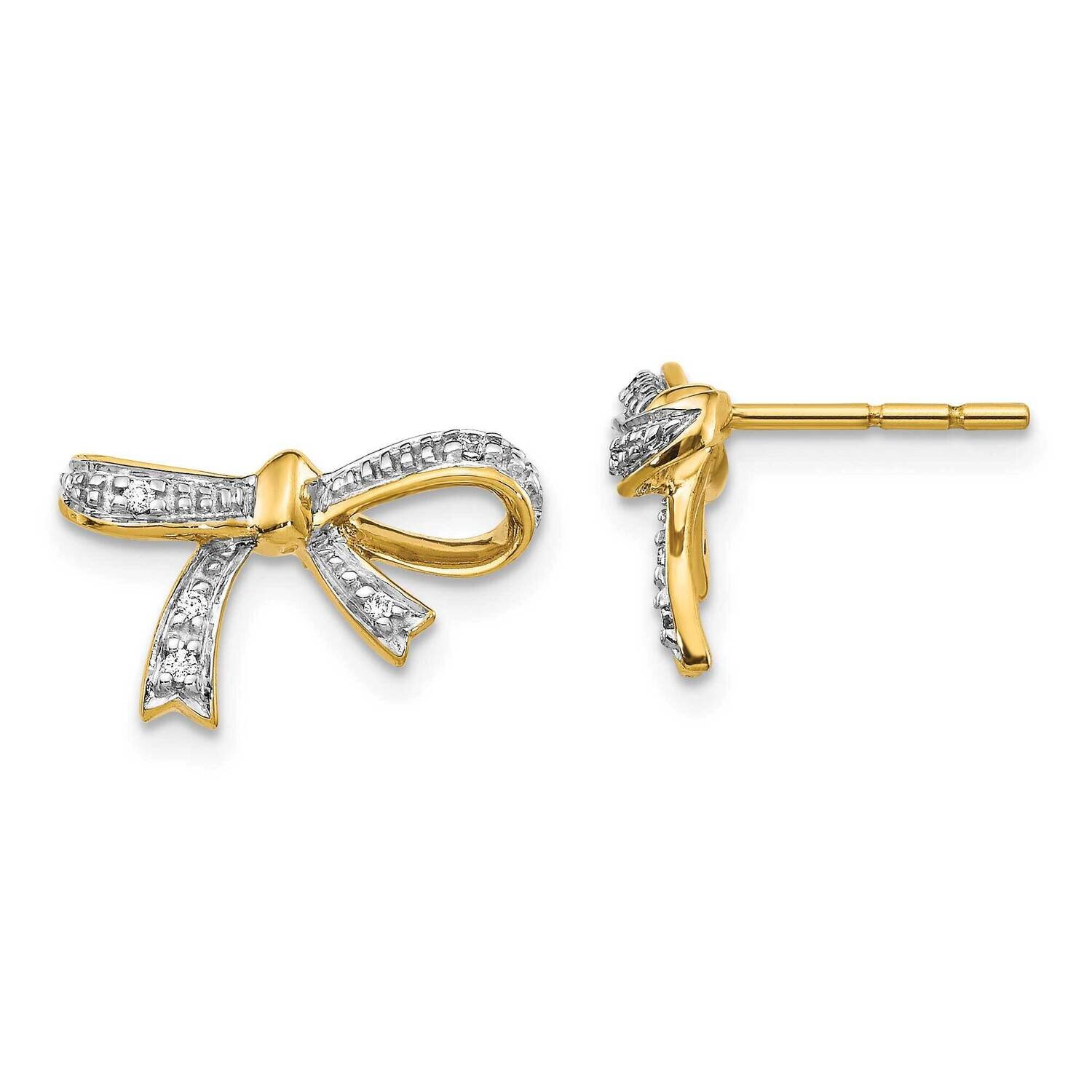 Bow Post Earrings 14k Gold Diamond EM5507-005-YA, MPN: EM5507-005-YA, 883957414485