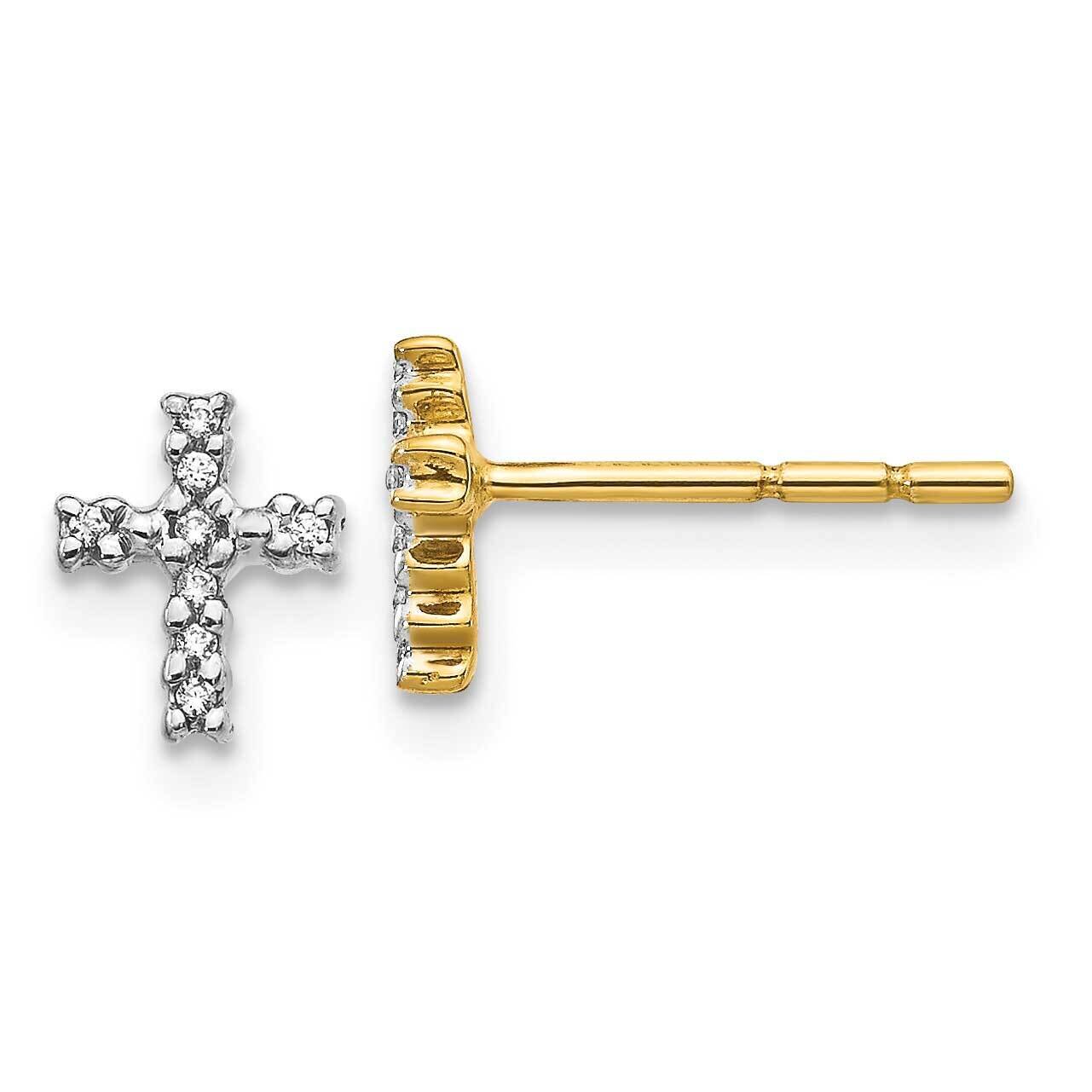 Top Surface Rhodium-Plated Diamond Cross Post Earrings 14k Yellow Gold EM5534-005-YA, MPN: EM5534-0…