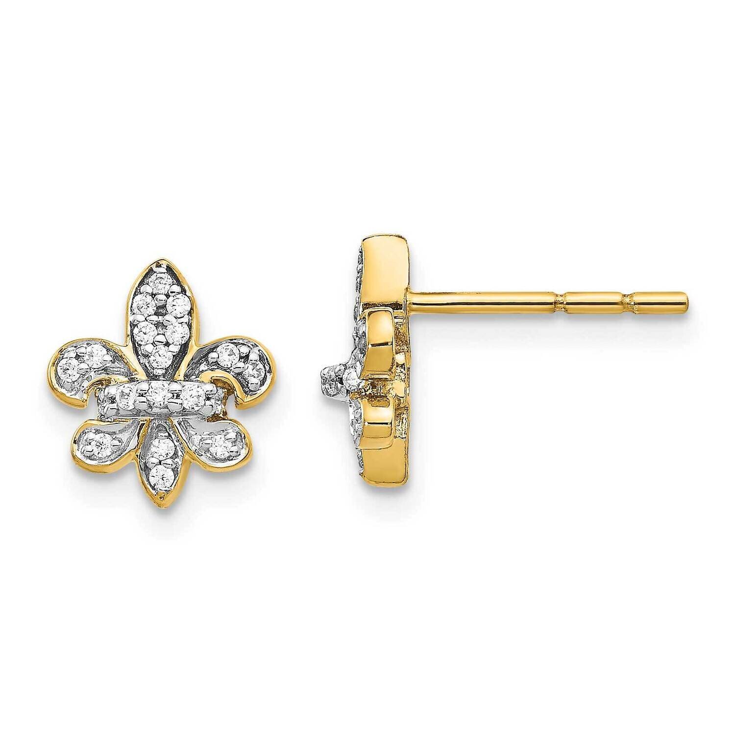 Fleur De Lis Post Earrings 14k Gold Diamond EM5537-016-YA