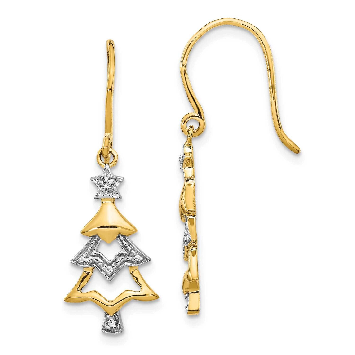 Diamond Christmas Tree Dangle Earrings 14k Gold &amp; Rhodium EM5541-002-YA, MPN: EM5541-002-YA, 883957…