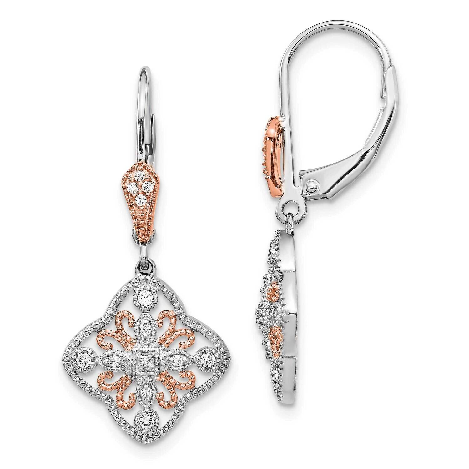 Rose Rhodium Diamond Leverback Earrings 14k White Gold EM5547-013-WA, MPN: EM5547-013-WA, 883957273…