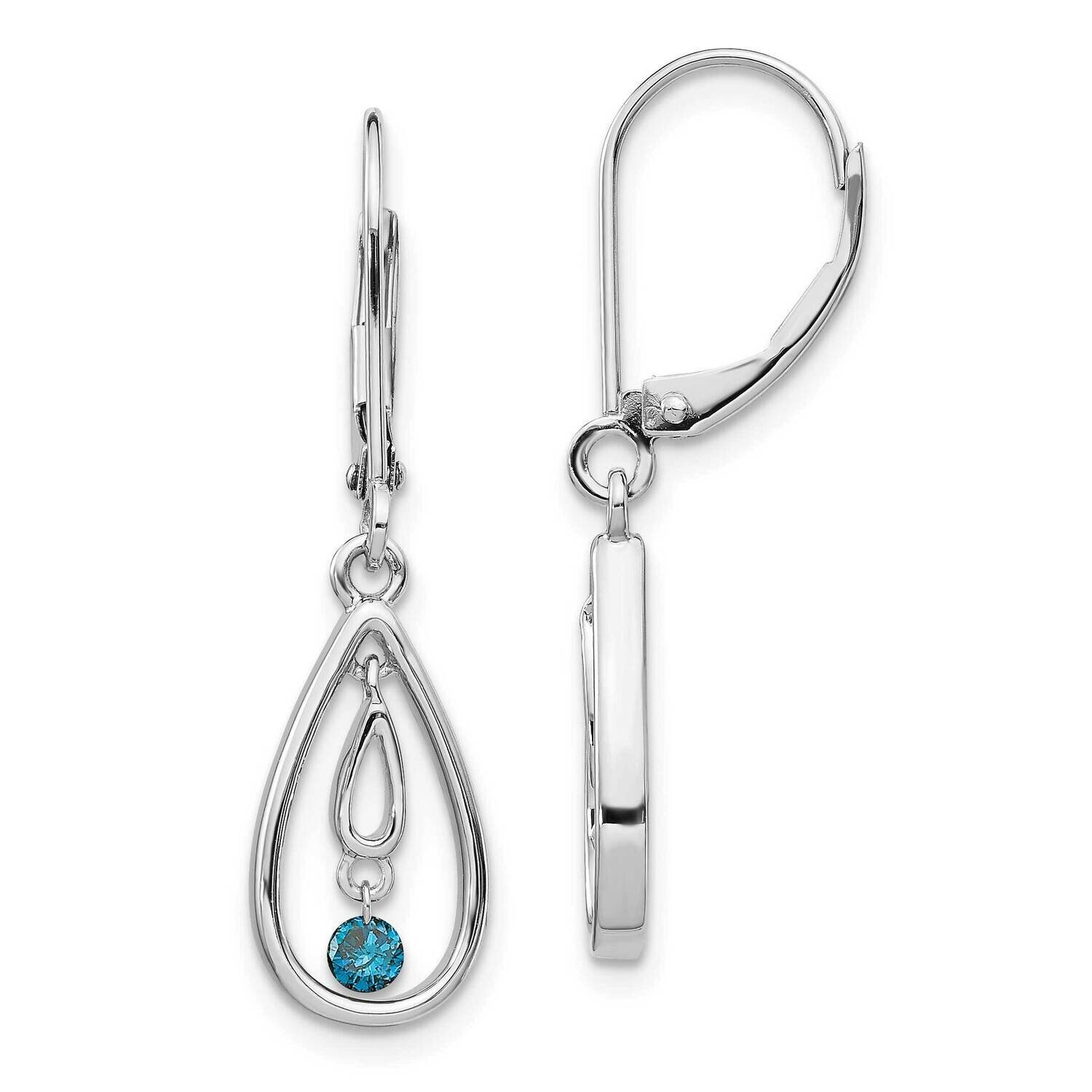 Blue Diamond Leverback Earrings 14k White Gold EM5582-BD-013-WA, MPN: EM5582-BD-013-WA, 883957273952