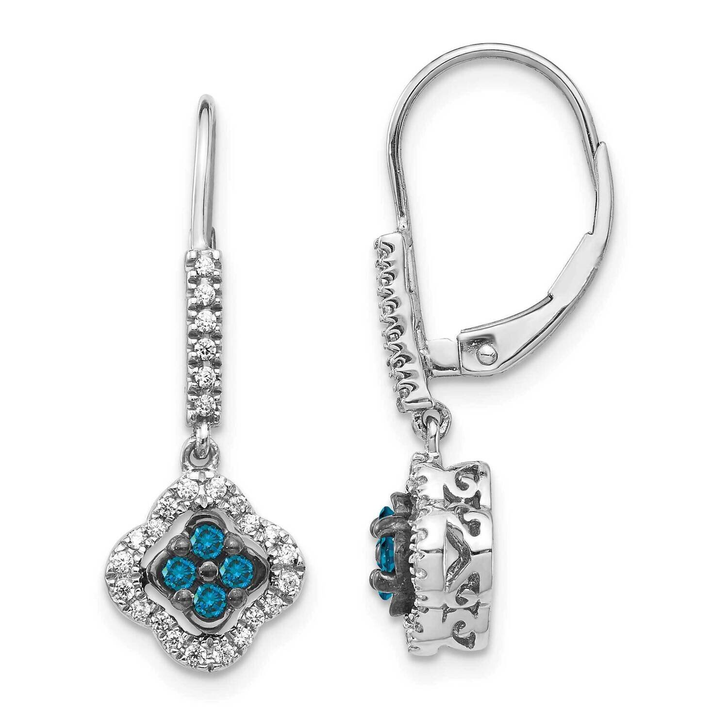 White &amp; Blue Diamond Dangle Leverback Earrings 14k White Gold EM5583-BD-040-WA, MPN: EM5583-BD-040-…