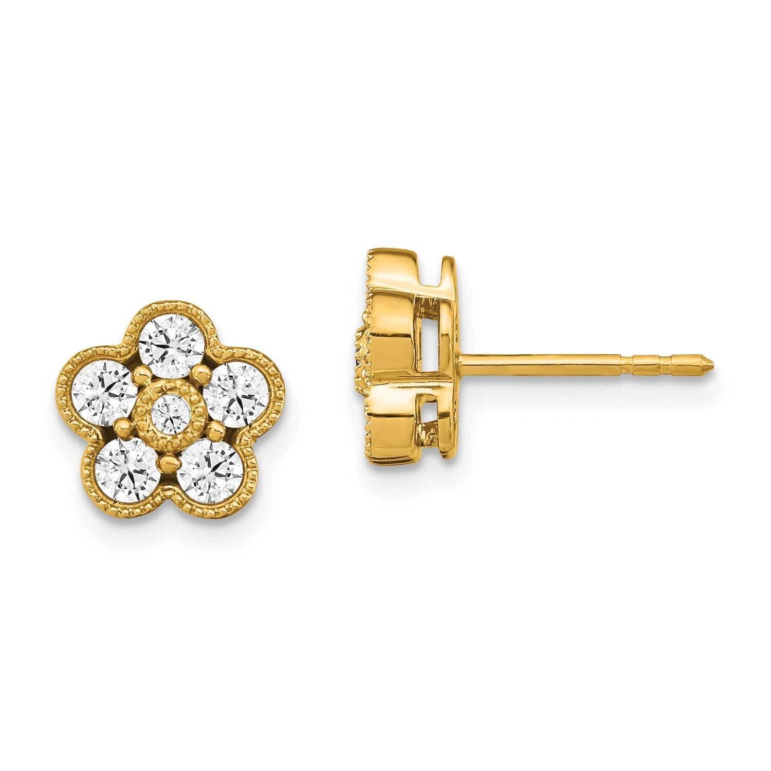Diamond Vs/Si, D E F, Floral Post Earrings 14k Yellow Gold True Origin Lab Grown EM6345-075-YLD, MP…