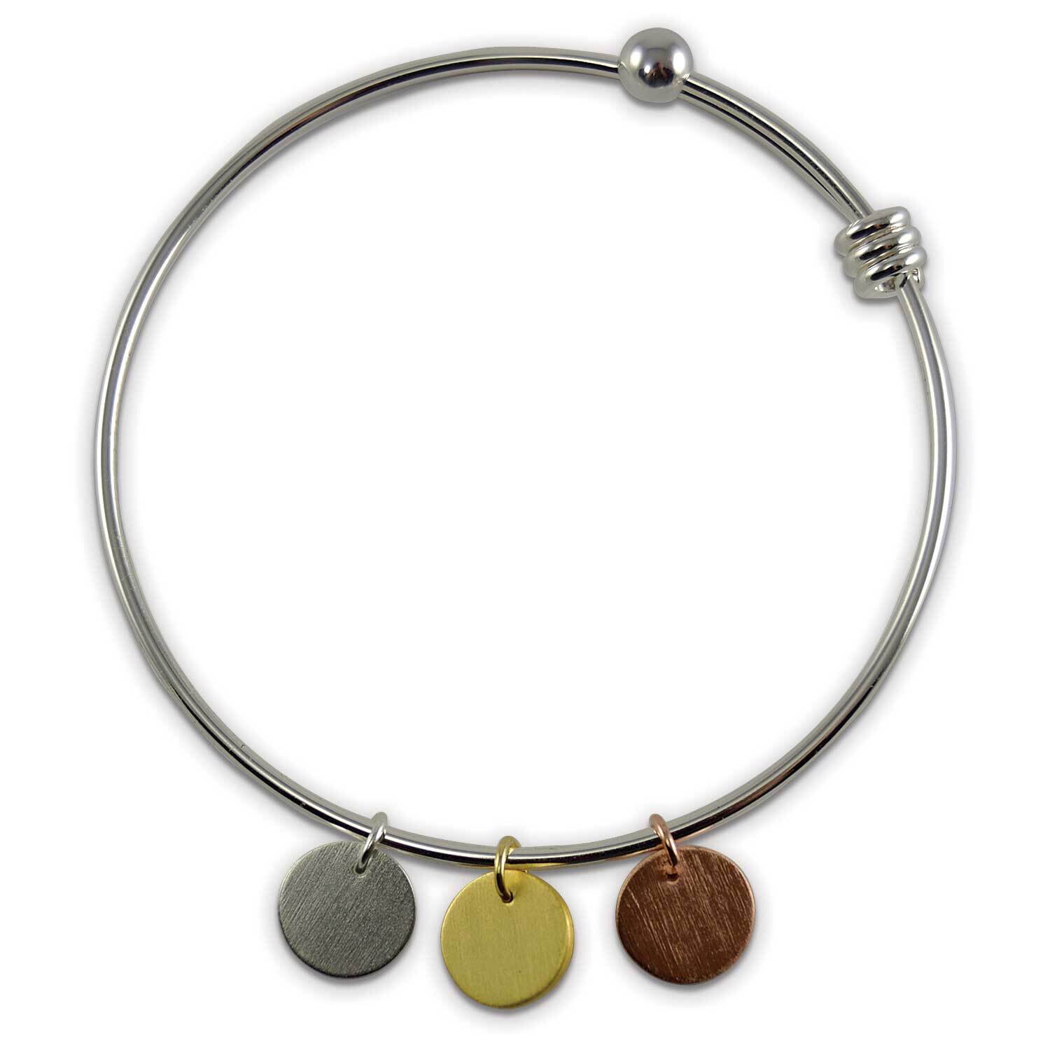 Brass Bangle with Tri-Color Engravable Discs Silver-tone GM21936