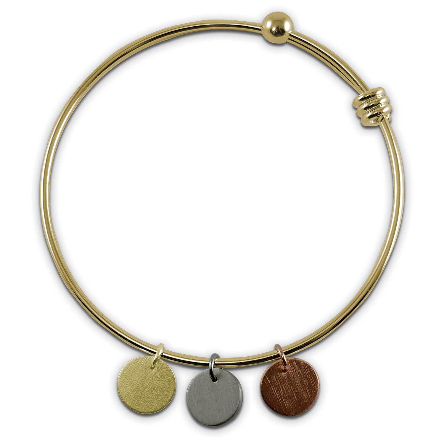 Brass Bangle with Tri-Color Engravable Discs Gold-tone GM21937, MPN: GM21937,