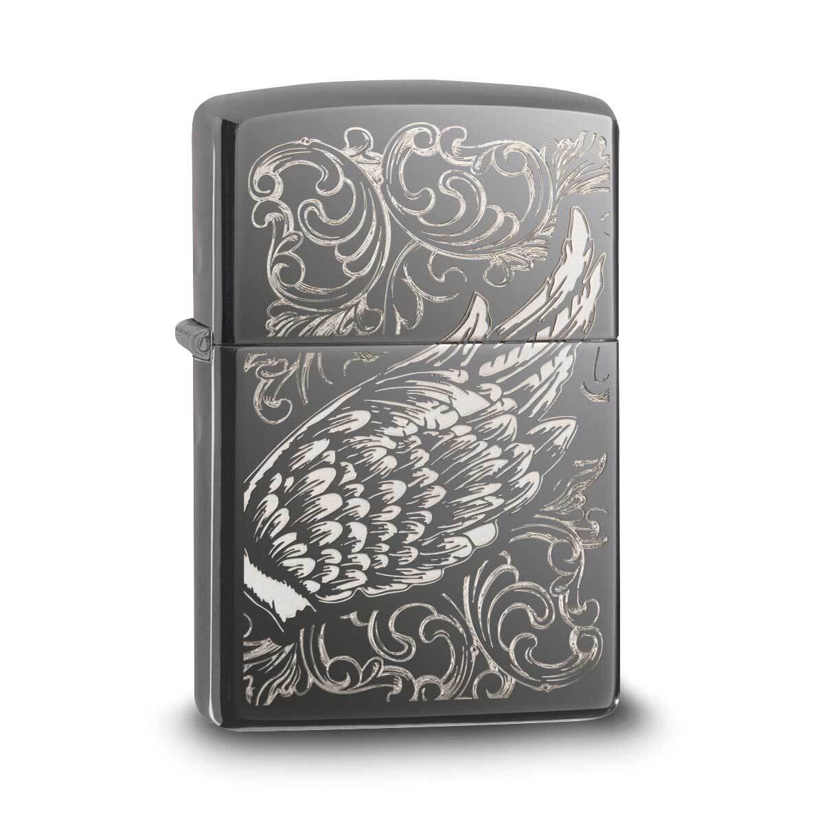 Zippo Black Icer Laser Engrave Auto Engrave Angel Wing Lighter GM22109
