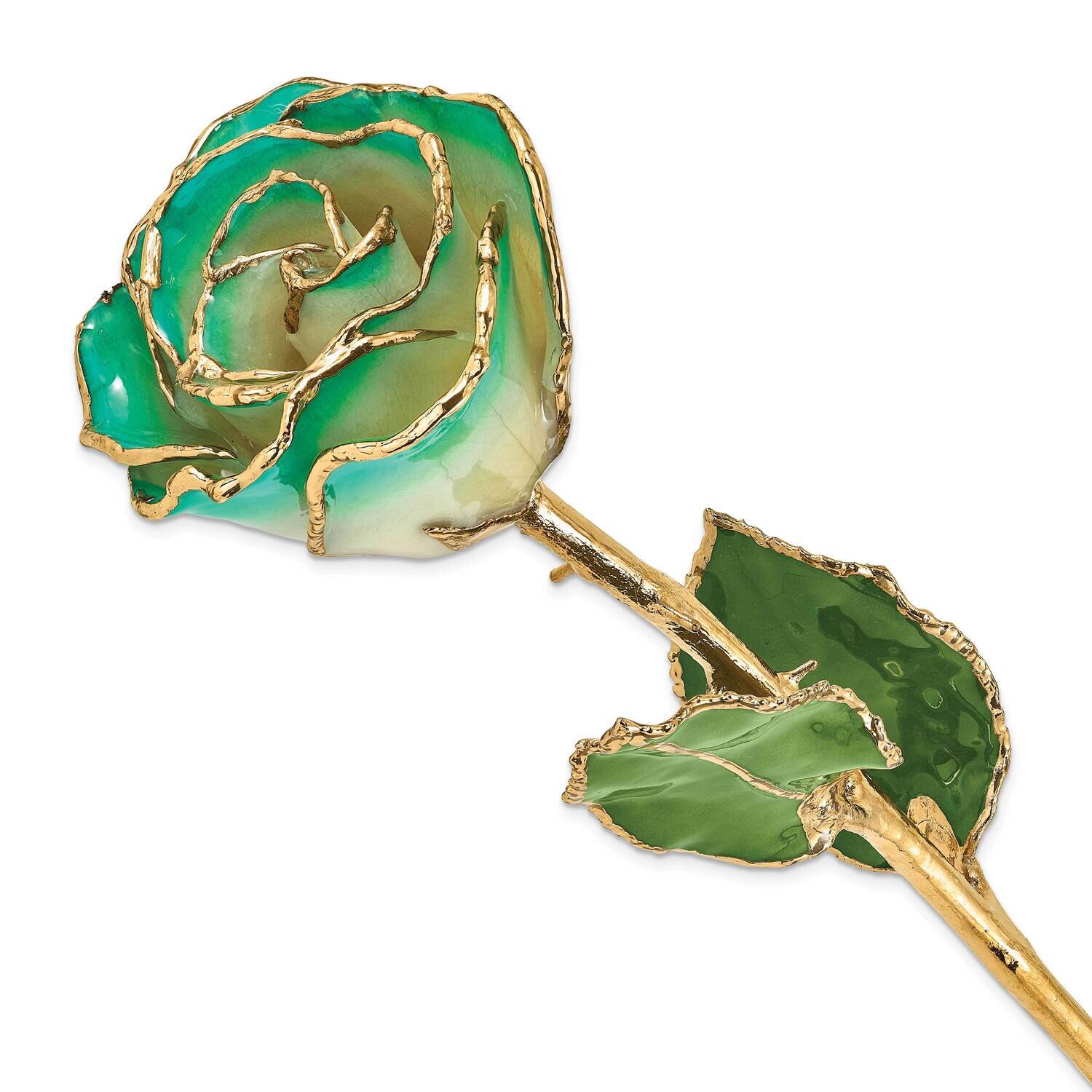 White Turquoise Green Rose Lacquer Dipped Gold Trim GM22716