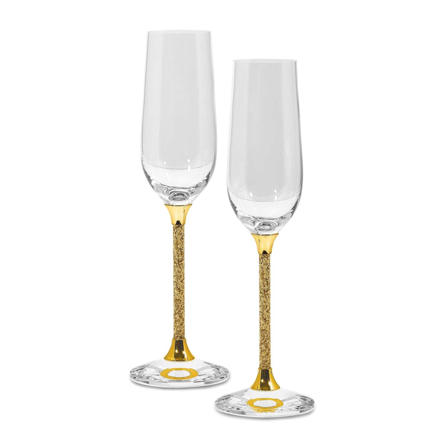 Set Of 2 Toasting Flute Glasses with 24K Gold Flake Stems with Gift Bag JCG111