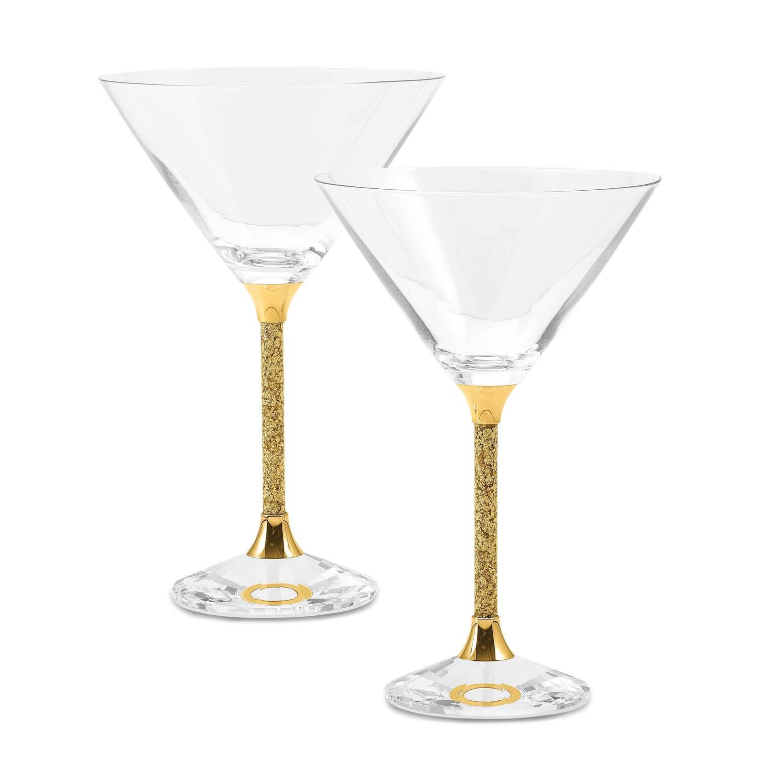 Set Of 2 Martini Glasses with 24K Gold Flake Stems with Gift Bag JCG112, MPN: JCG112,