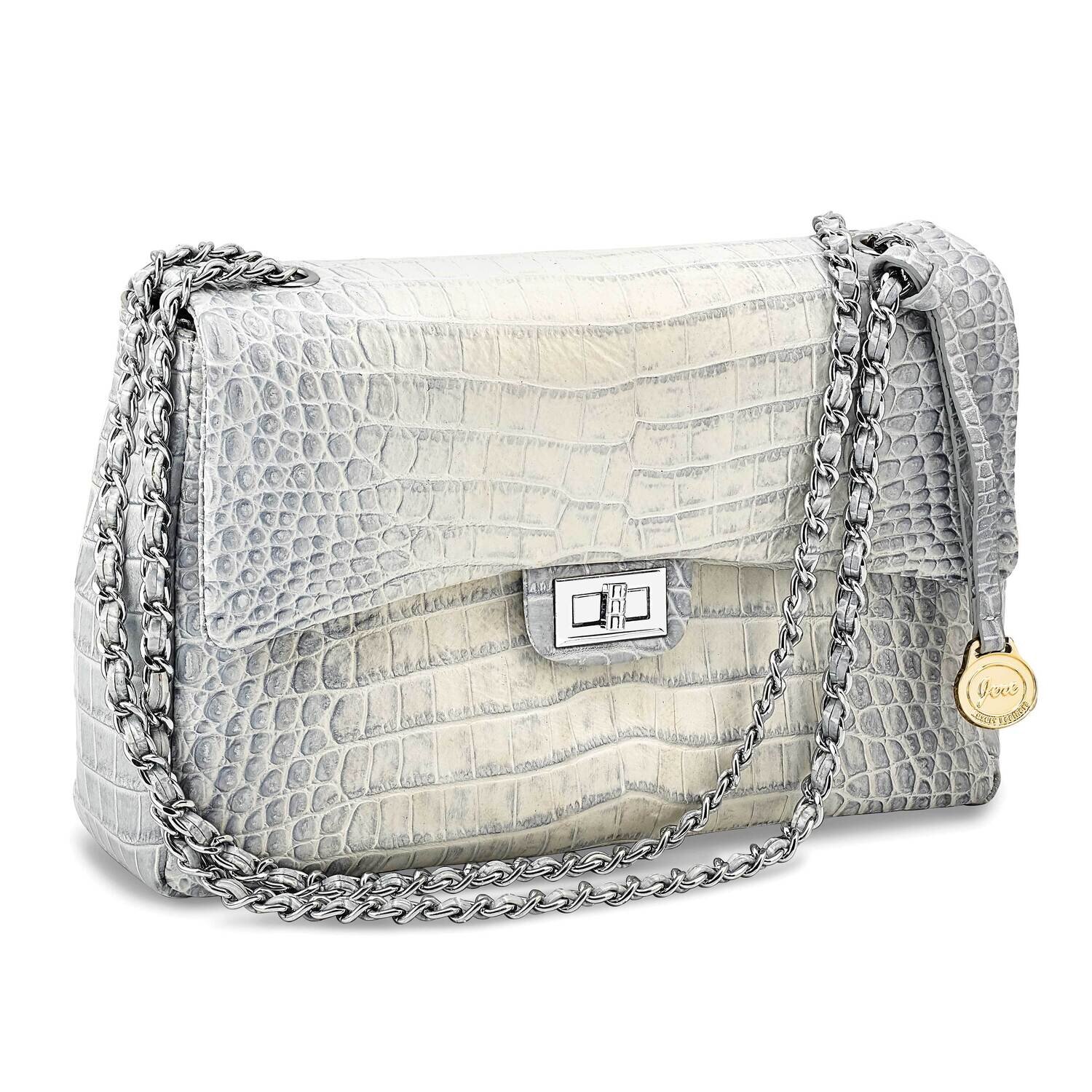 Leather Croc Texture Silver Chain Strap Handbag Top Grain JLL103-SL