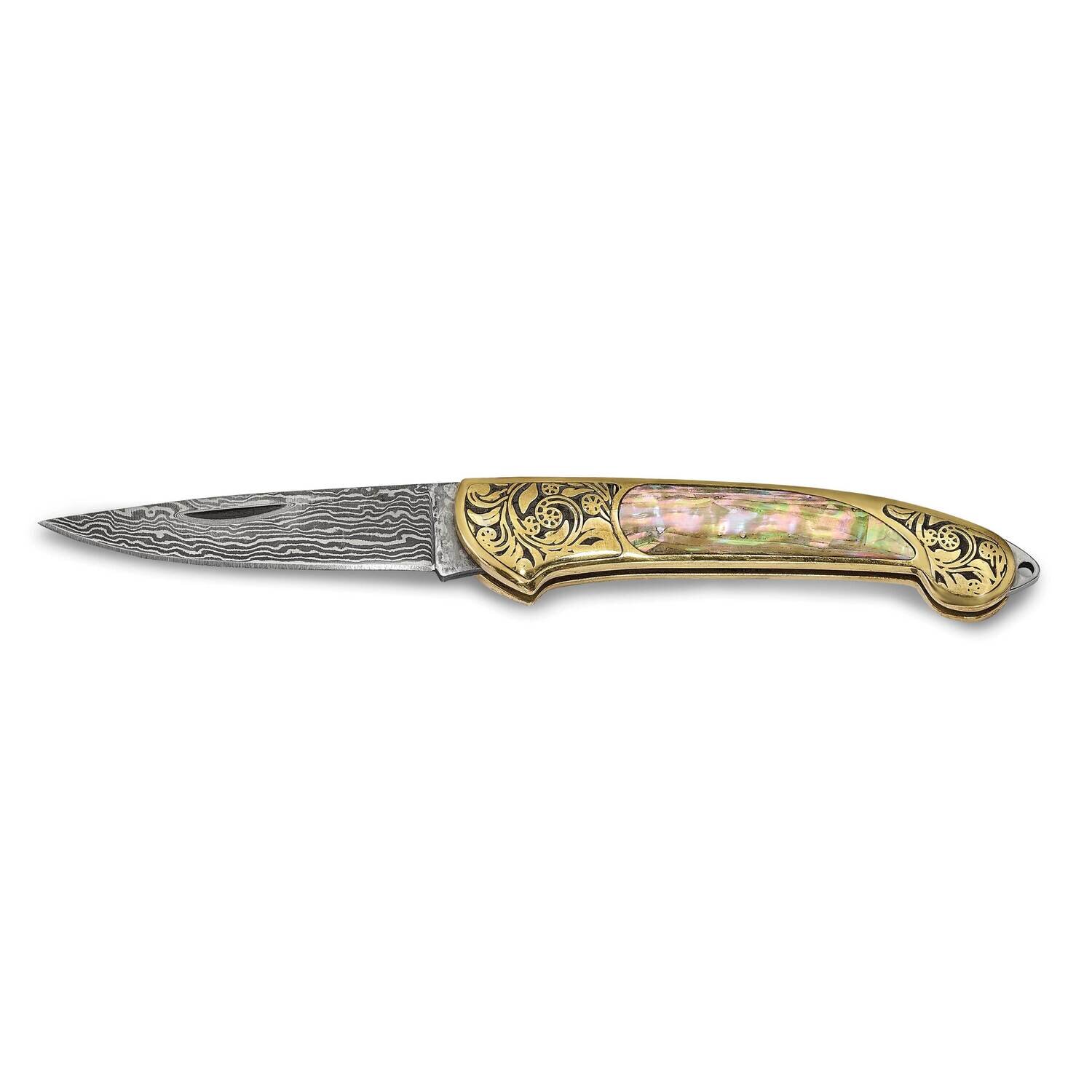 Folding Blade Genuine Abalone Shell Handle Knife Damascus Steel 256 Layer KN72320