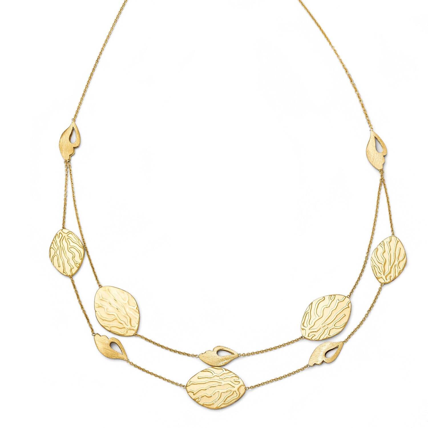 Brushed and Textured Necklace with 2 Inch Ext 14k Gold LF337-18