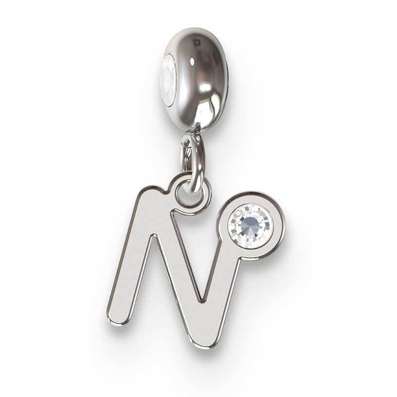 Memi Letter N with Swarovski Crystal Charm Sterling Silver Rhodium-plated ME111N-SS, MPN: ME111N-SS,