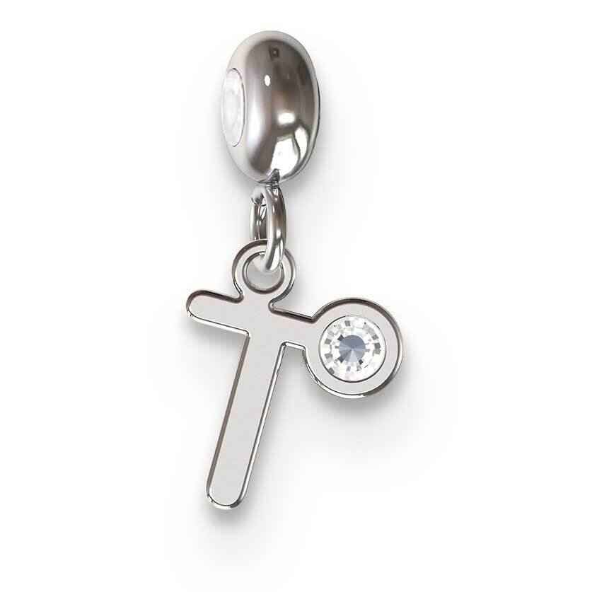 Memi Letter T with Swarovski Crystal Charm Sterling Silver Rhodium-plated ME111T-SS