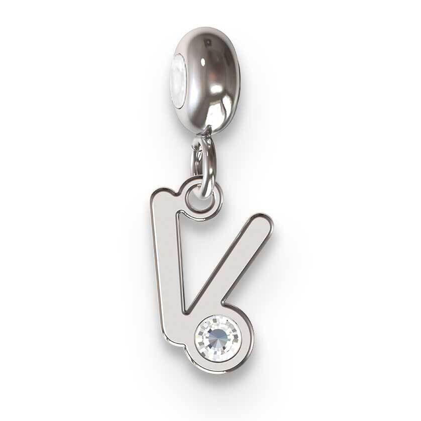 Memi Letter V with Swarovski Crystal Charm Sterling Silver Rhodium-plated ME111V-SS, MPN: ME111V-SS,