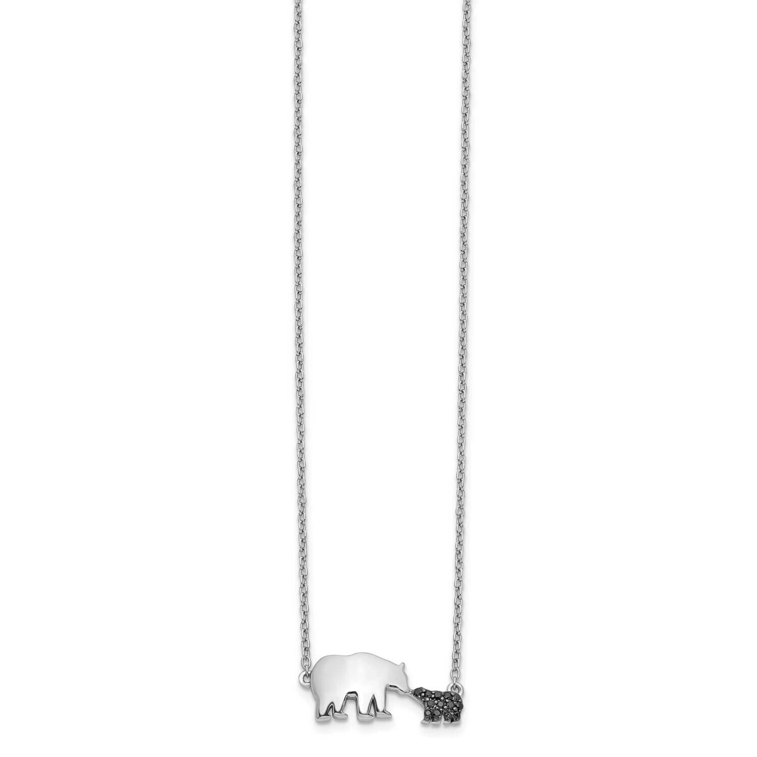 Black Diamond Mother &amp; Baby Bear Necklace 14k White Gold PM3774-BK-005-WA
