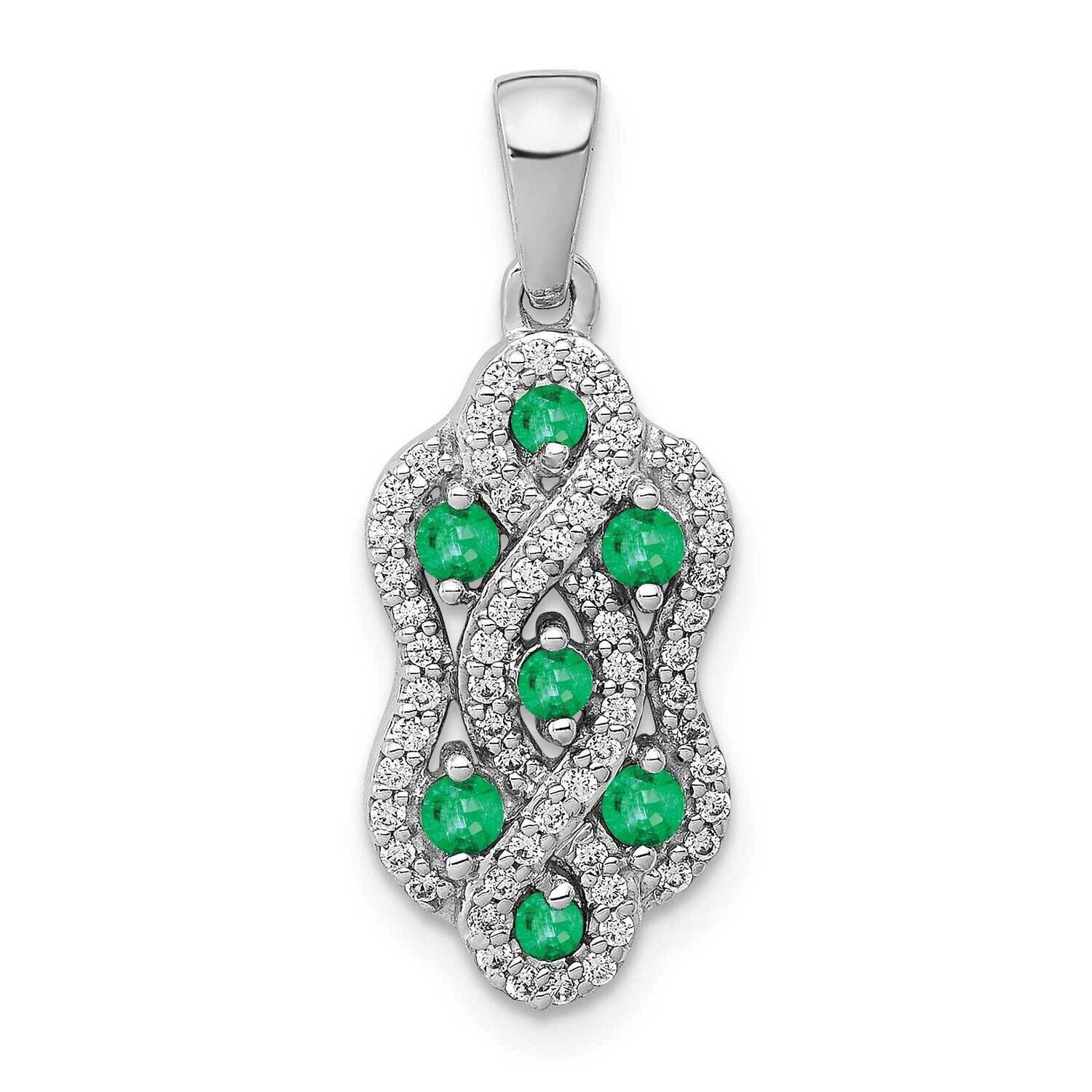 Twist Diamond & Emerald Fancy Pendant 14k White Gold PM3845-EM-025-WA