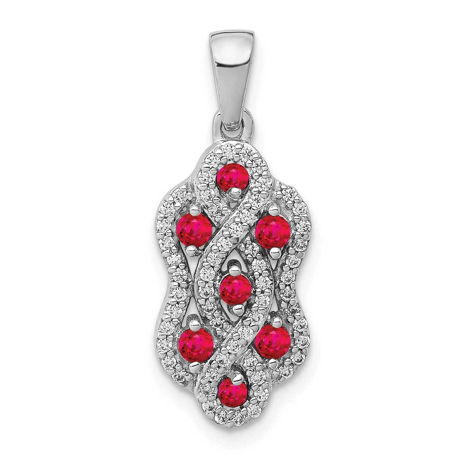 1/4Ct. Diamond &amp; .32 Ruby Fancy Twist Pendant 14k White Gold PM3845-RU-025-WA, MPN: PM3845-RU-025-W…