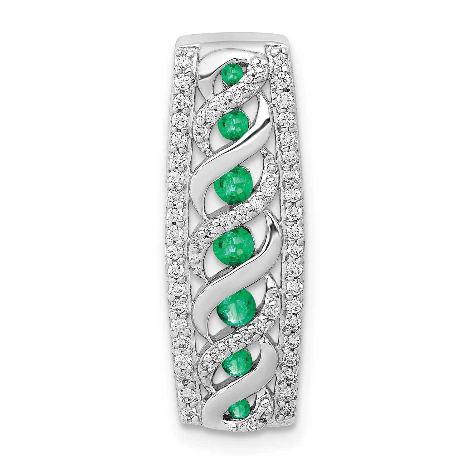 Twisted Diamond &amp; Emerald Fancy Chain Slide 14k White Gold PM3848-EM-020-WA, MPN: PM3848-EM-020-WA,…