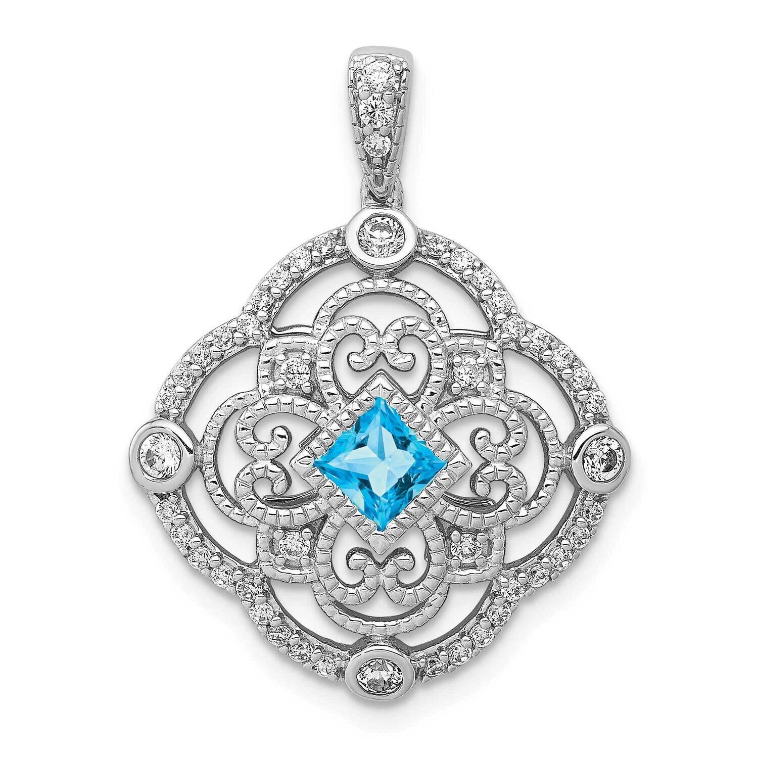 .39 Blue Topaz Fancy Pendant 14k White Gold Diamond PM3943-BT-038-WA, MPN: PM3943-BT-038-WA,