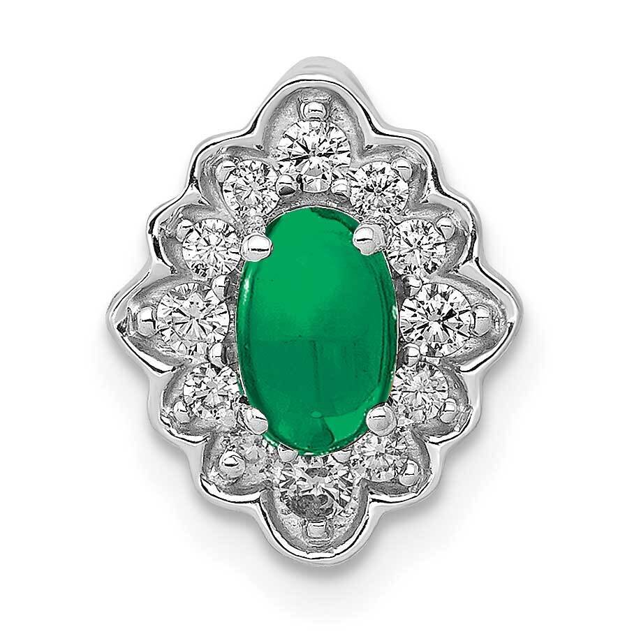 Fancy Halo Diamond &amp; Cabochon .60 Emerald Chain Slide 14k White Gold PM4033-EM-020-WA, MPN: PM4033-…