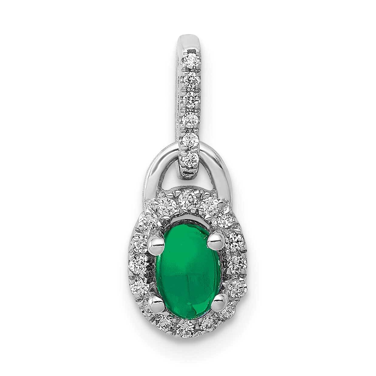Halo Diamond &amp; Cabochon .6 Emerald Pendant 14k White Gold PM4034-EM-012-WA, MPN: PM4034-EM-012-WA, …