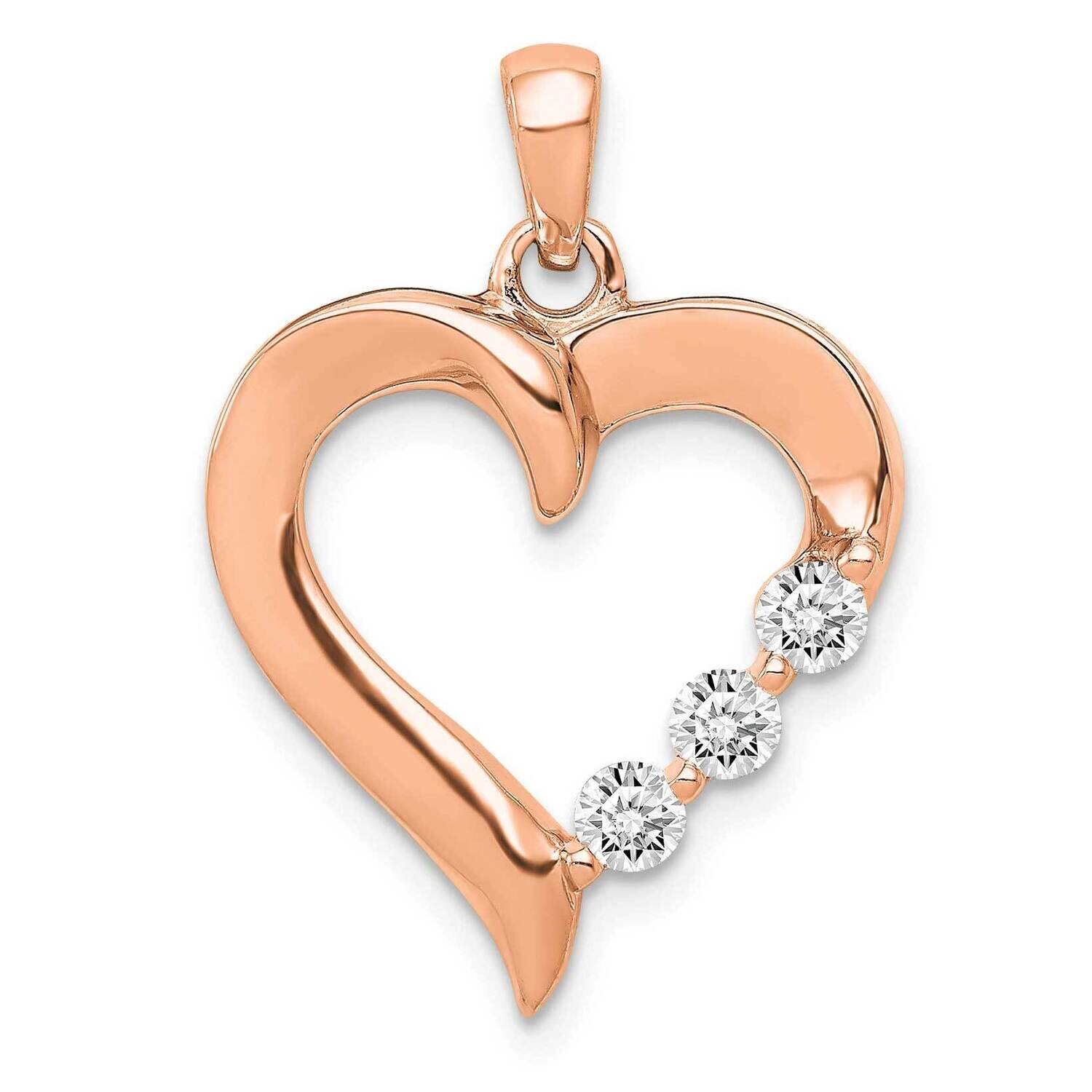 Three Stone Lab Grown Diamond Si1/Si2, G H I, Heart Pendant 14k Rose Gold PM4846-025-RLG, MPN: PM48…