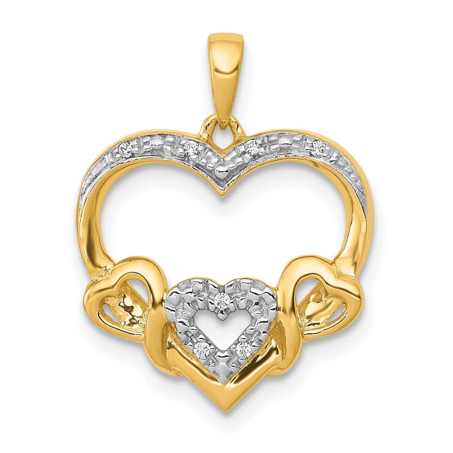 .03Ct. Diamond Heart with Three Smaller Hearts Pendant 14k Gold PM4913-003-YA, MPN: PM4913-003-YA, …
