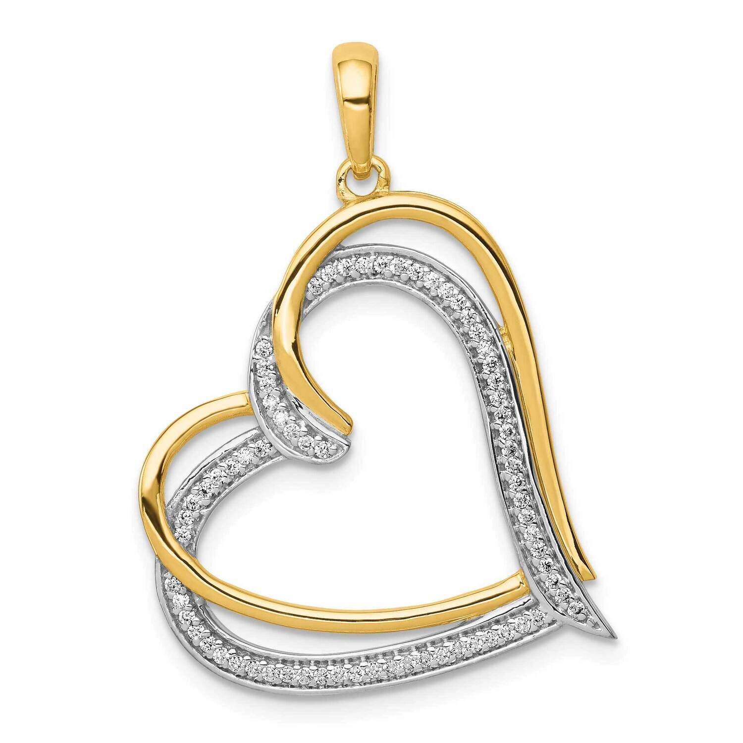 1/6Ct. Diamond Double Heart Pendant 14k Gold & Rhodium PM4920-016-YA