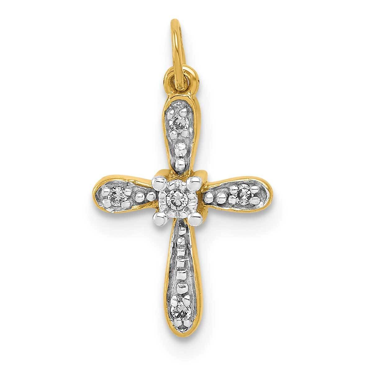 .03Ct. Diamond Cross Charm 14k Gold & Rhodium PM5091-003-YA