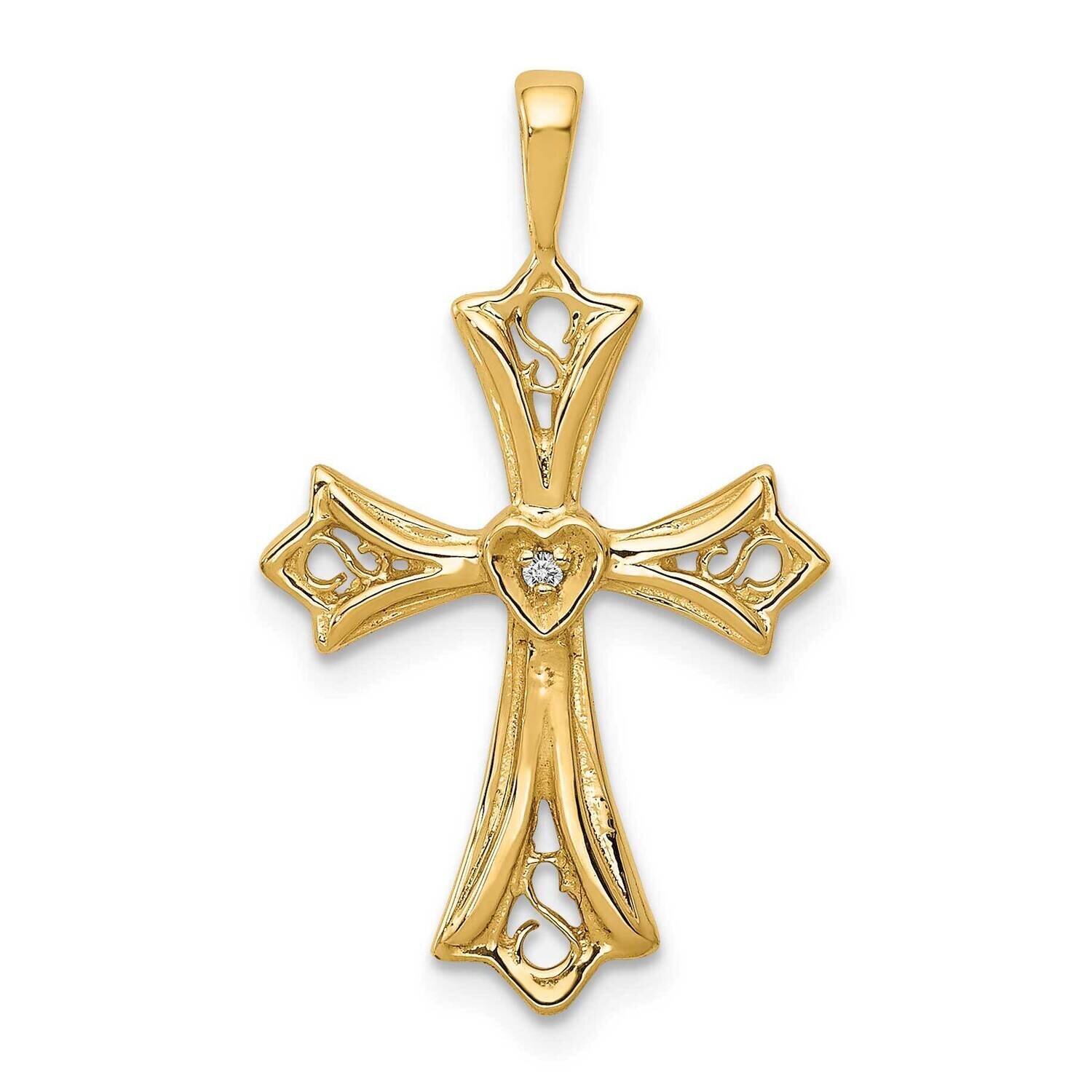 Cross with Heart Center Pendant 14k Gold AA Diamond PM5094-001-YA, MPN: PM5094-001-YA, 883957211381