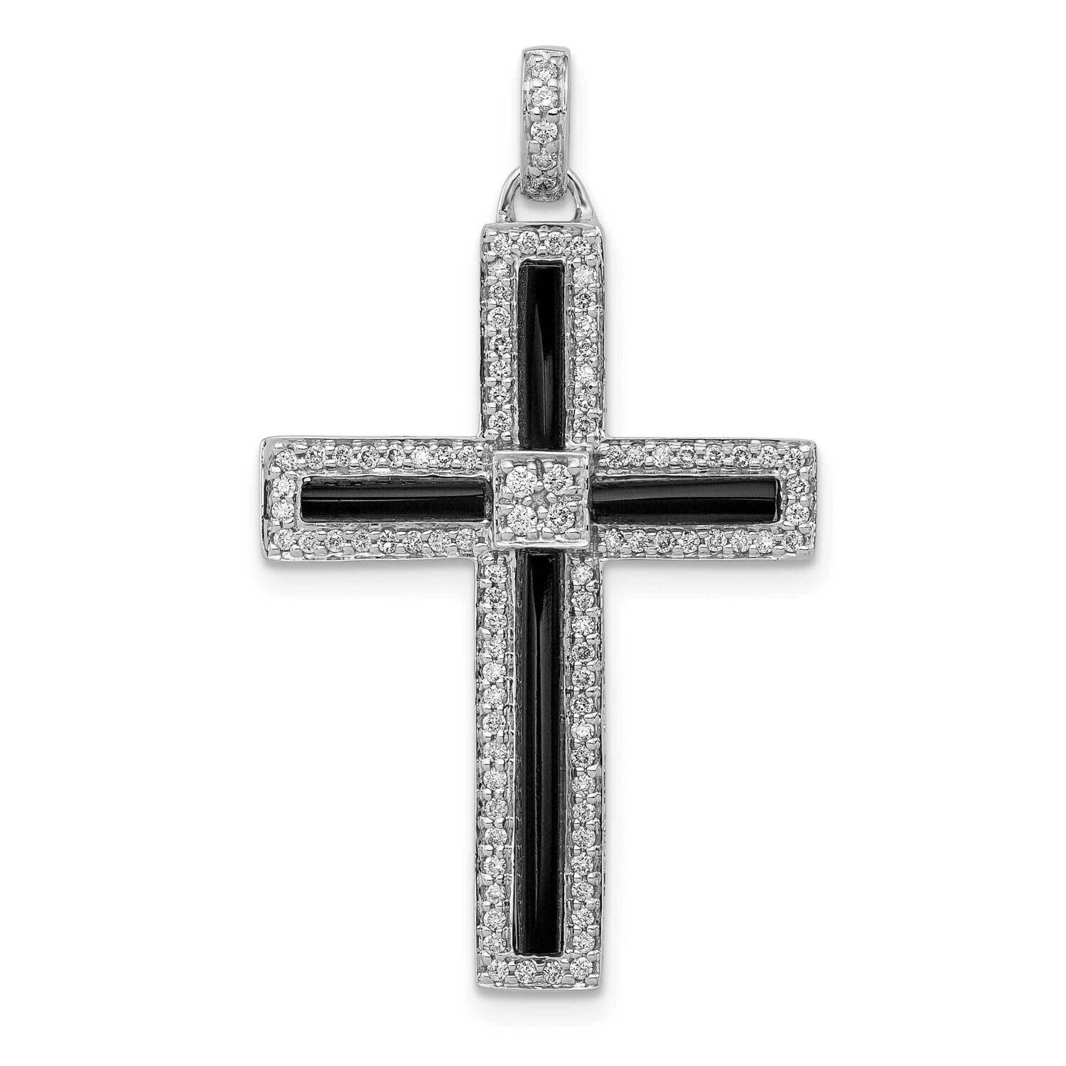 1/3Ct. Diamond &amp; Onyx Cross Pendant 14k White Gold PM5134-OX-033-WA