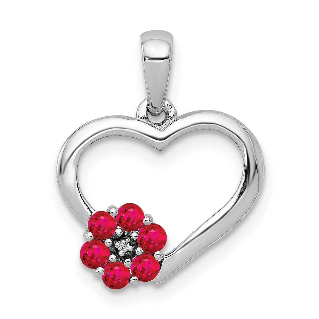 Ruby Heart with Flower Pendant 14k White Gold Diamond PM5271-RU-003-WA