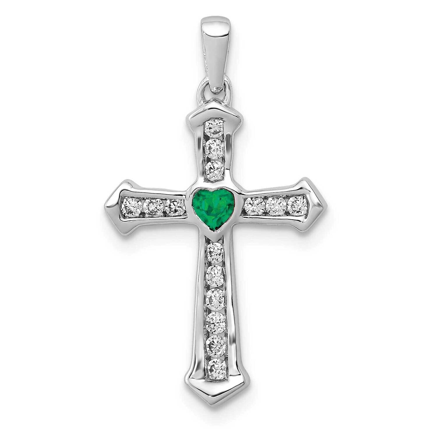 Emerald &amp; Lab Grown Diamond Si1/Si2 G H I Cross Pendant Created PM5272-EM-020-WLG, MPN: PM5272-EM-0…