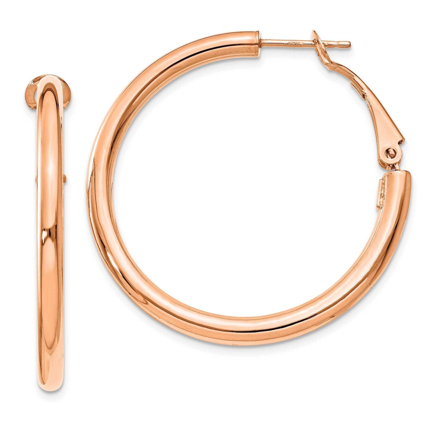 3x30mm Polished Round Omega Back Hoop Earrings 14k Rose Gold PRE223R, MPN: PRE223R, 191101021763
