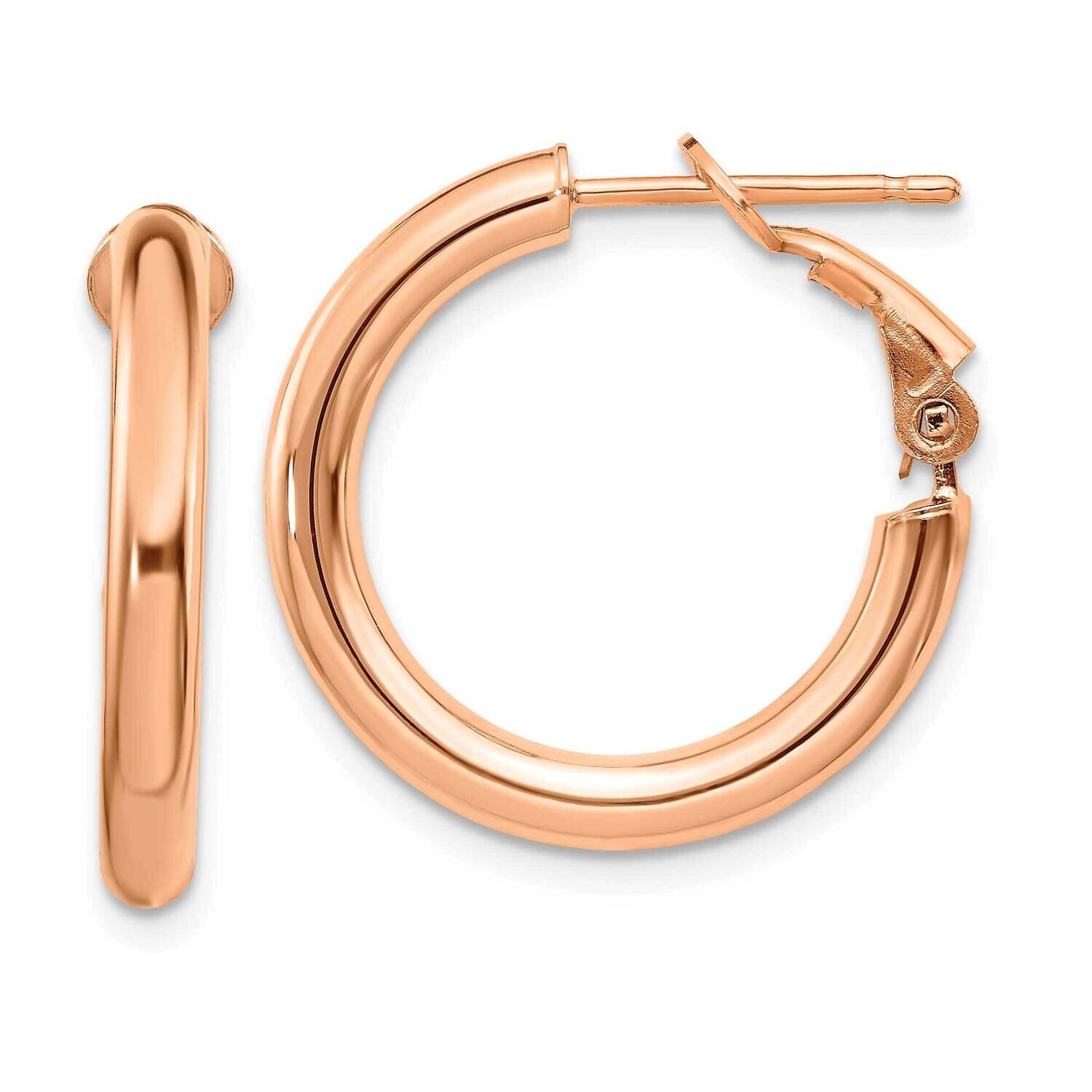 3x15mm Polished Round Omega Back Hoop Earrings 14k Rose Gold PRE922R, MPN: PRE922R, 191101021817