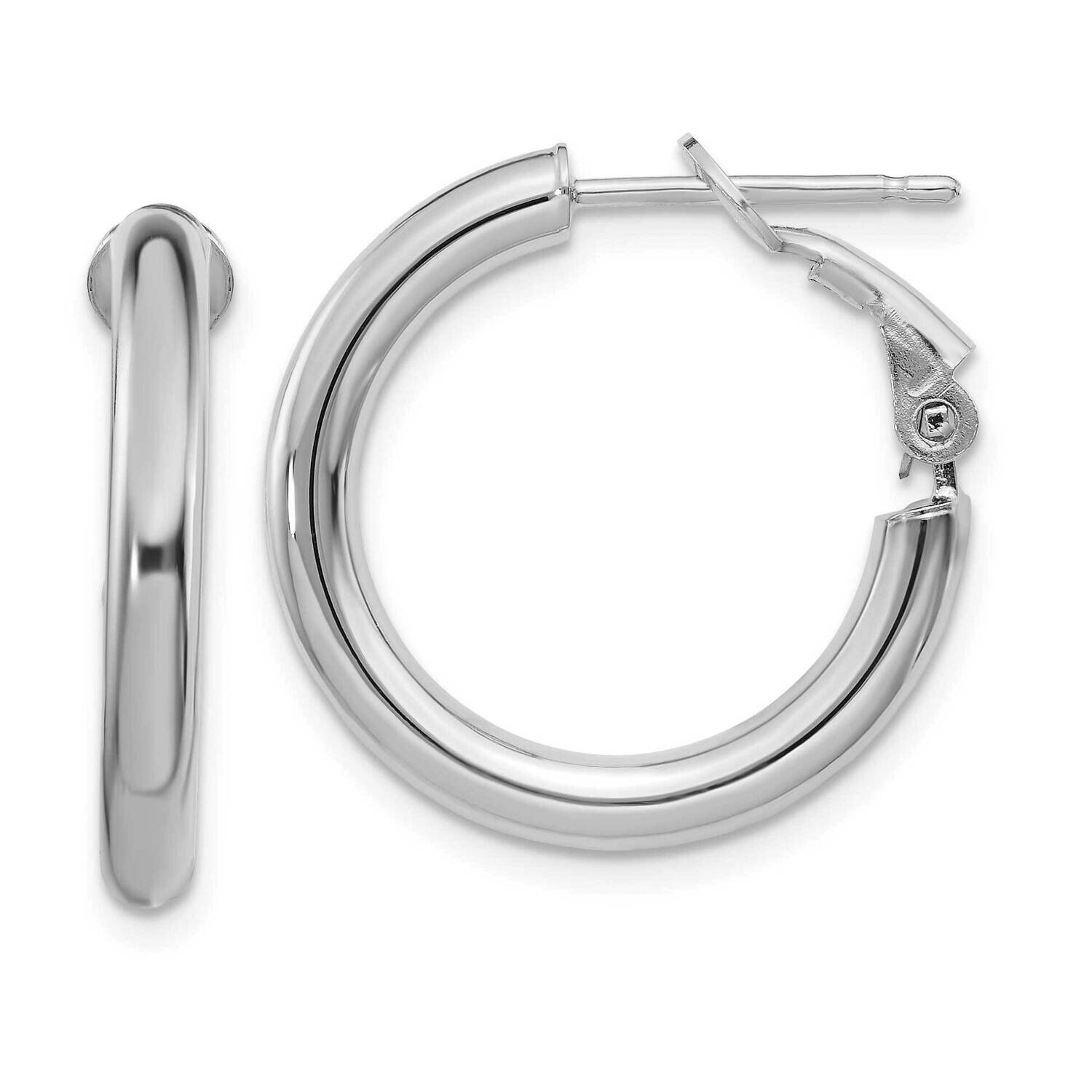 3x15mm Polished Round Omega Back Hoop Earrings 14k White Gold PRE922W, MPN: PRE922W, 191101984051