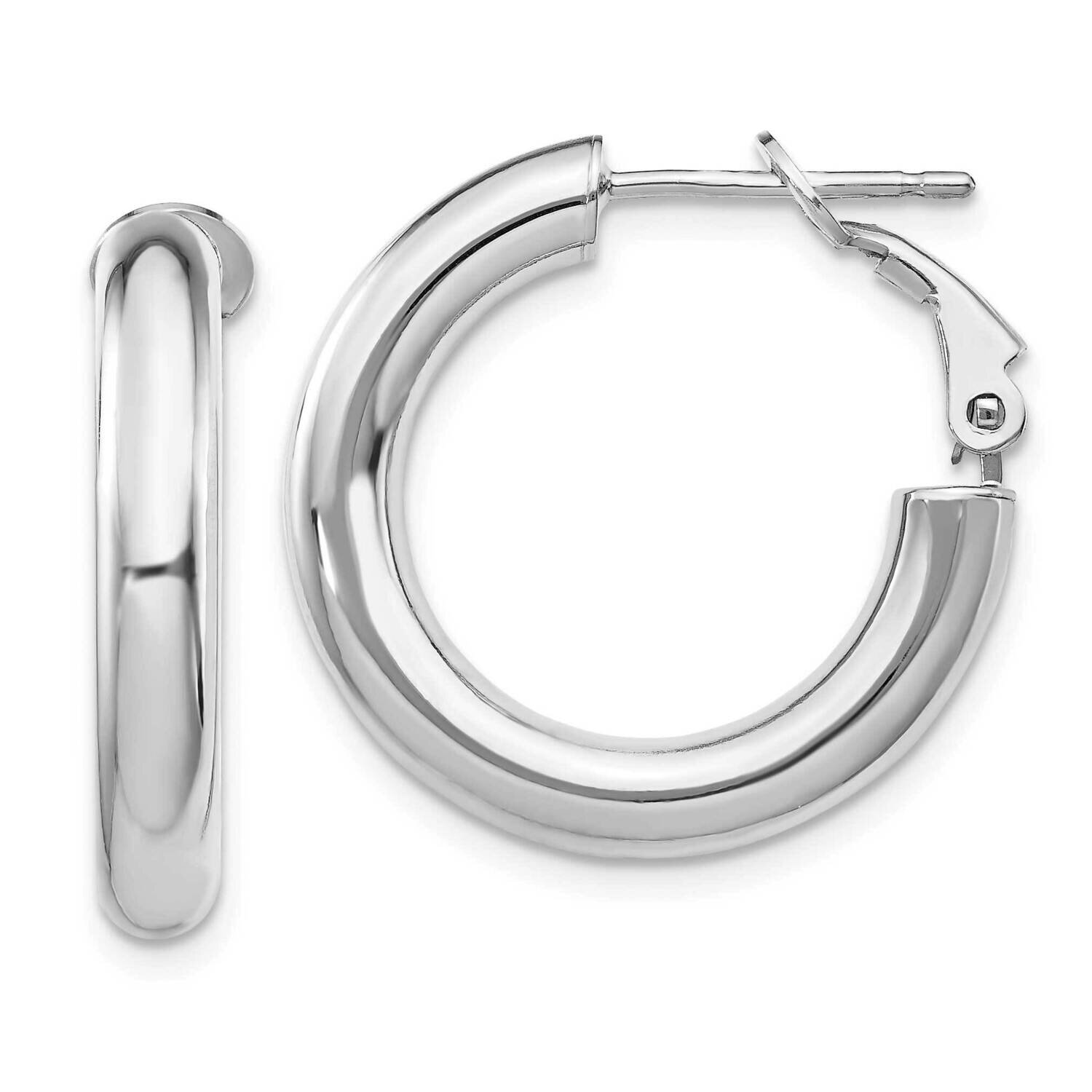 4x15mm Polished Round Omega Back Hoop Earrings 14k White Gold PRE926W, MPN: PRE926W, 191101984136