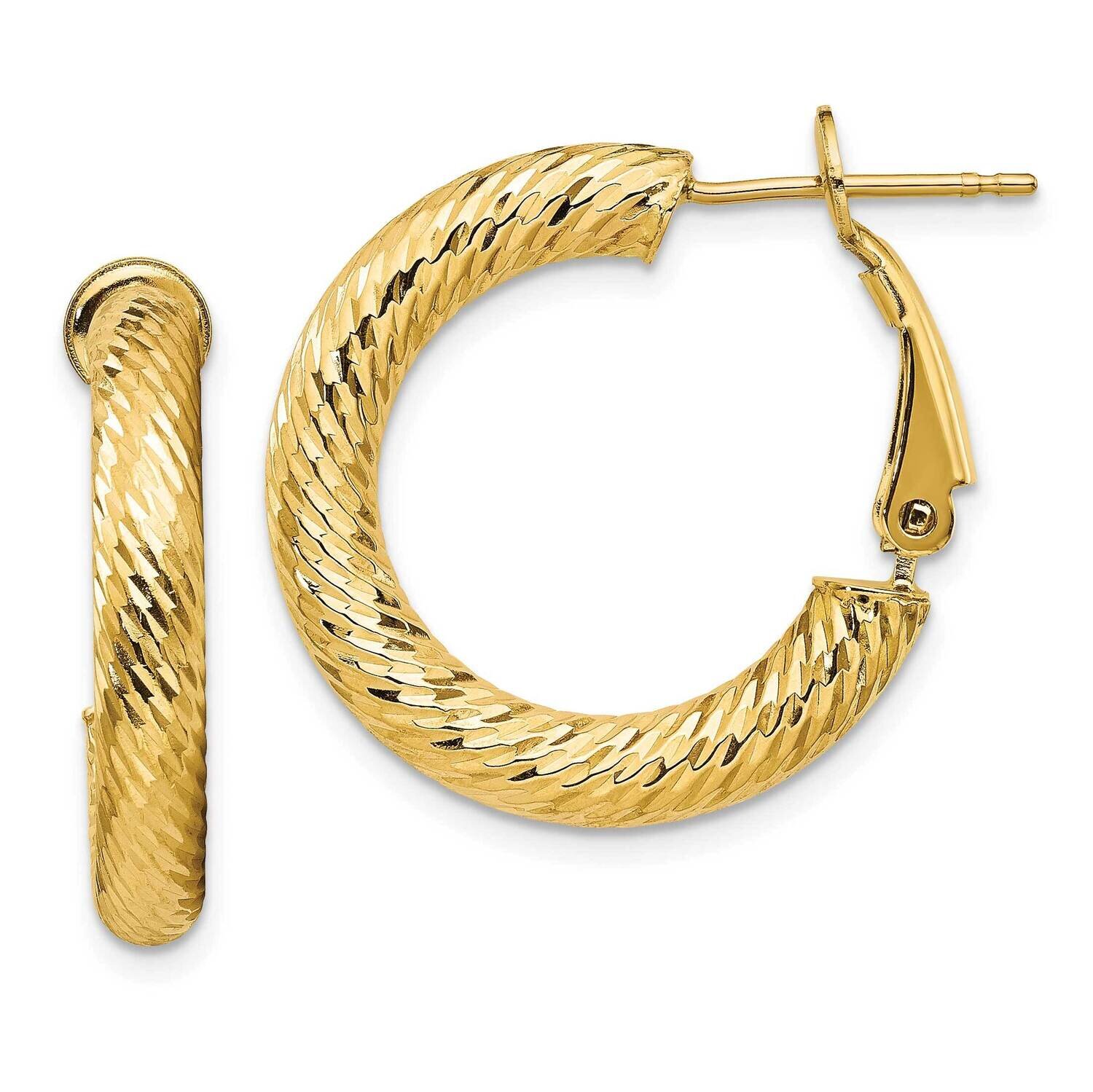 4x15mm Diamond-Cut Round Omega Back Hoop Earrings 14k Gold PRE933, MPN: PRE933, 191101984266