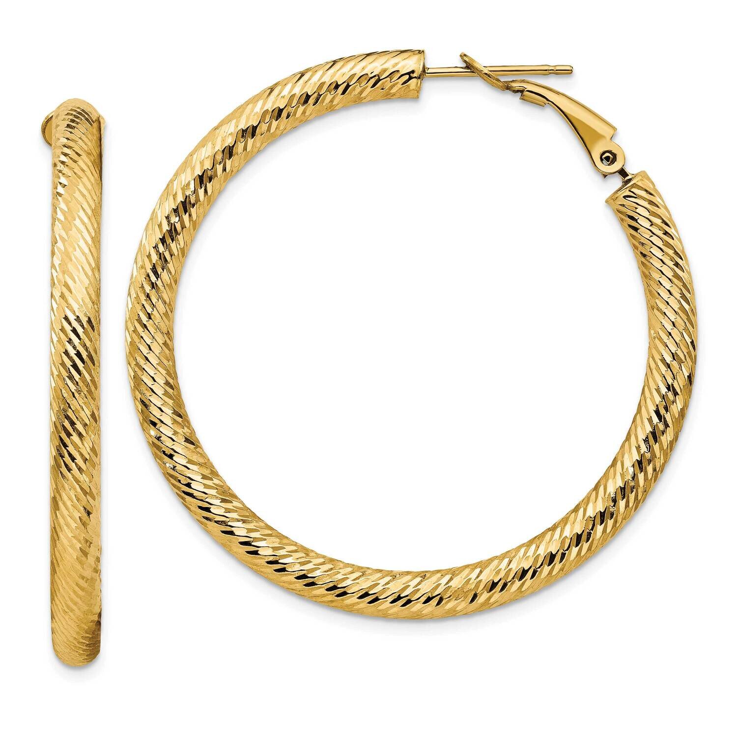 4x35mm Diamond-Cut Round Omega Back Hoop Earrings 14k Gold PRE937, MPN: PRE937, 191101984341