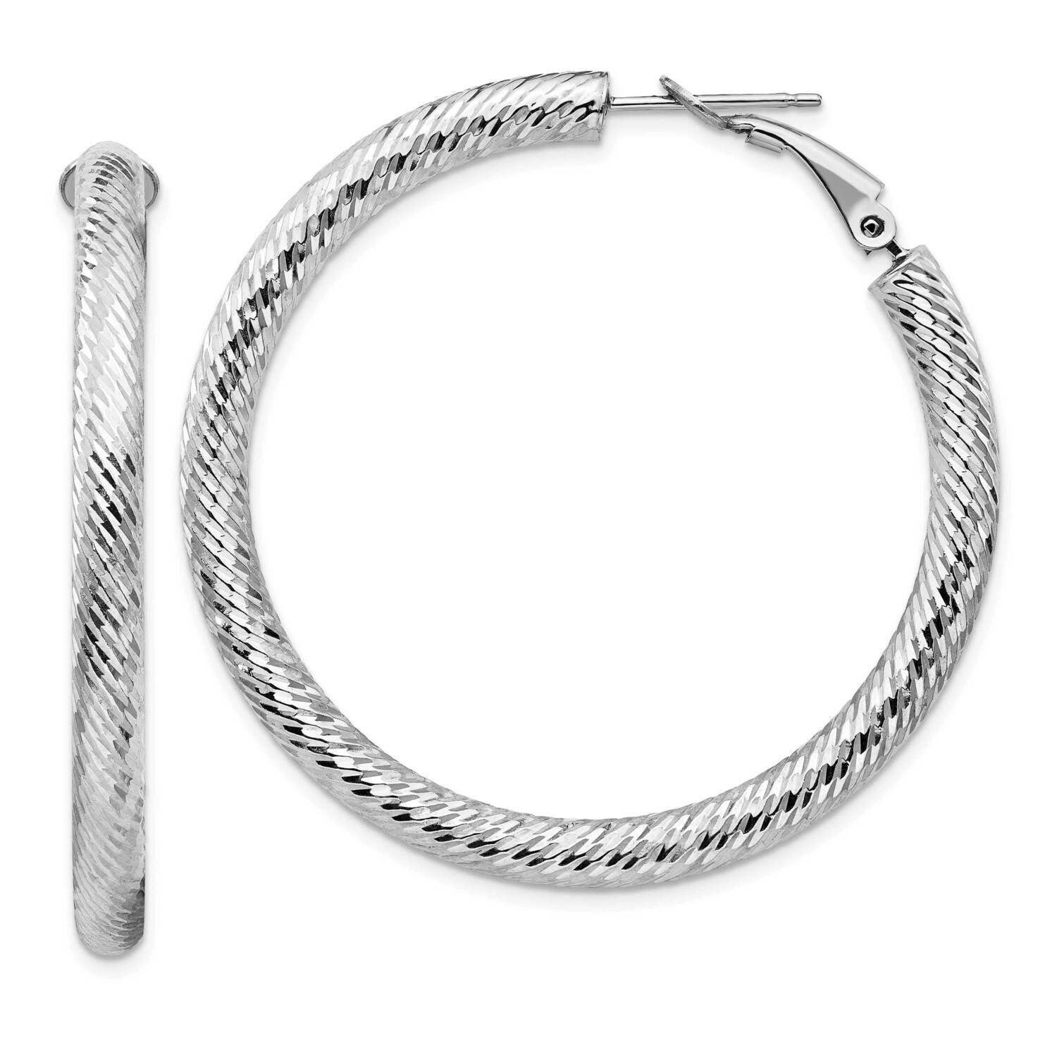 4x35mm White Gold Diamond-Cut Round Omega Back Hoop Earrings 14k Gold PRE937W, MPN: PRE937W, 191101…
