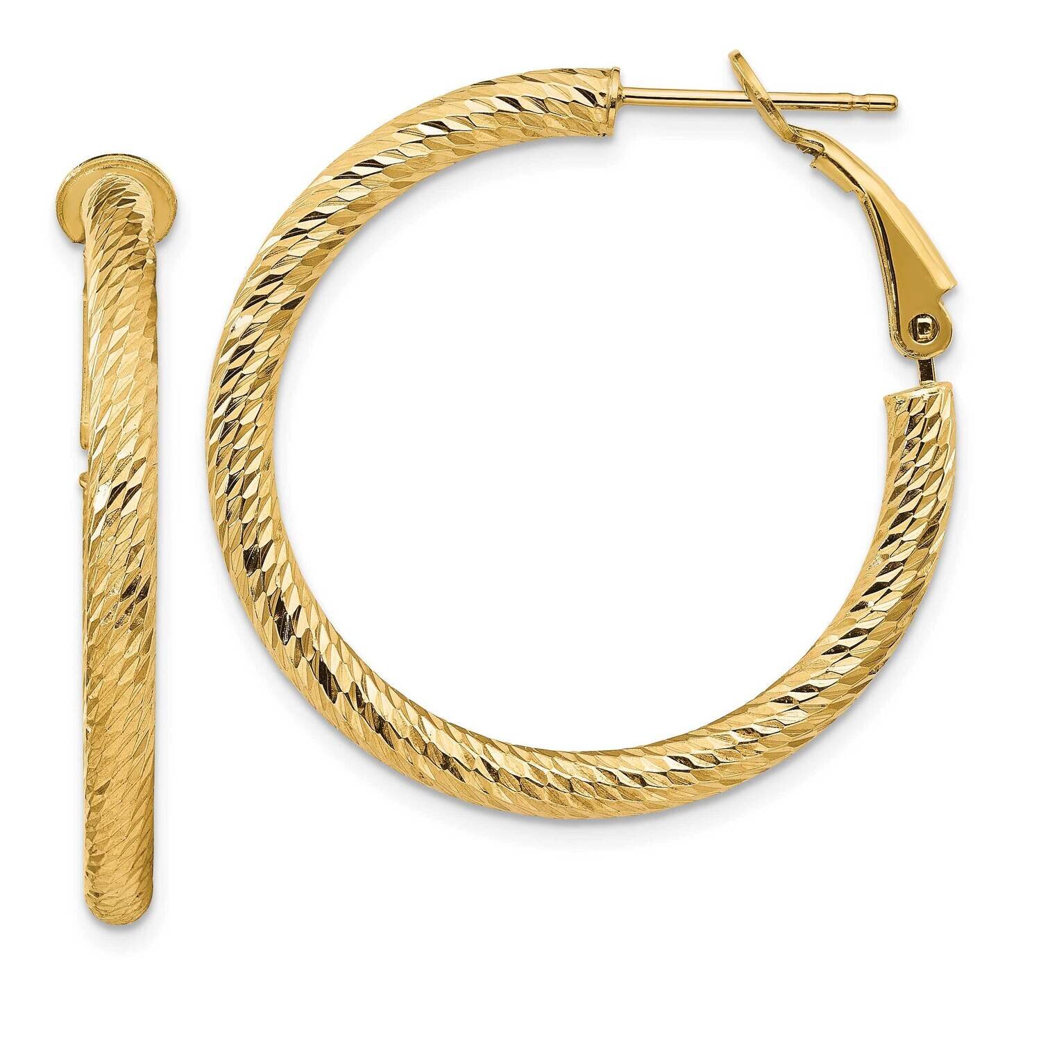 3x25mm Diamond-Cut Round Omega Back Hoop Earrings 14k Gold PRE940, MPN: PRE940, 191101984402