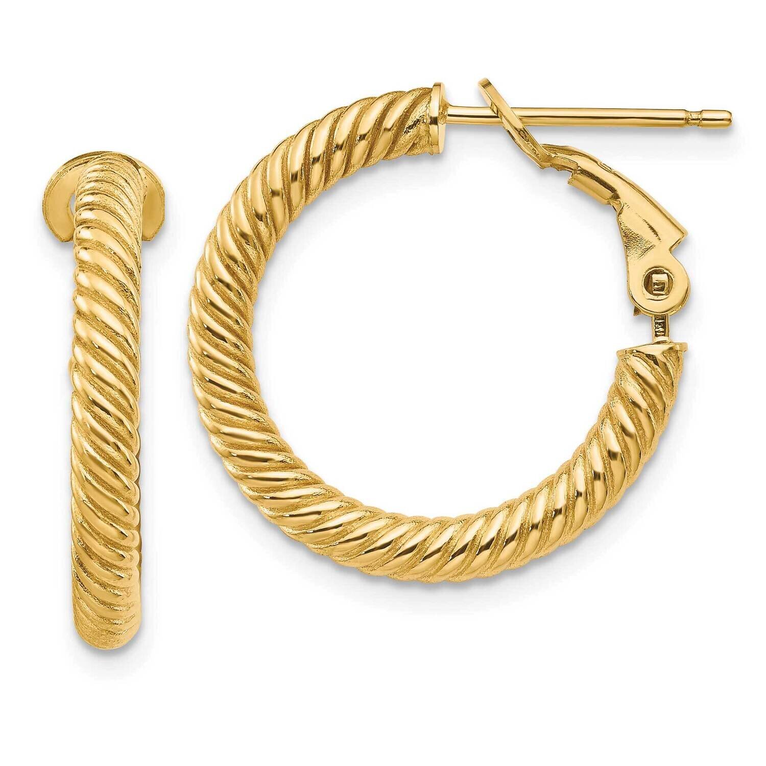 3x15mm Twisted Round Omega Back Hoop Earrings 14k Gold PRE942, MPN: PRE942, 191101984440