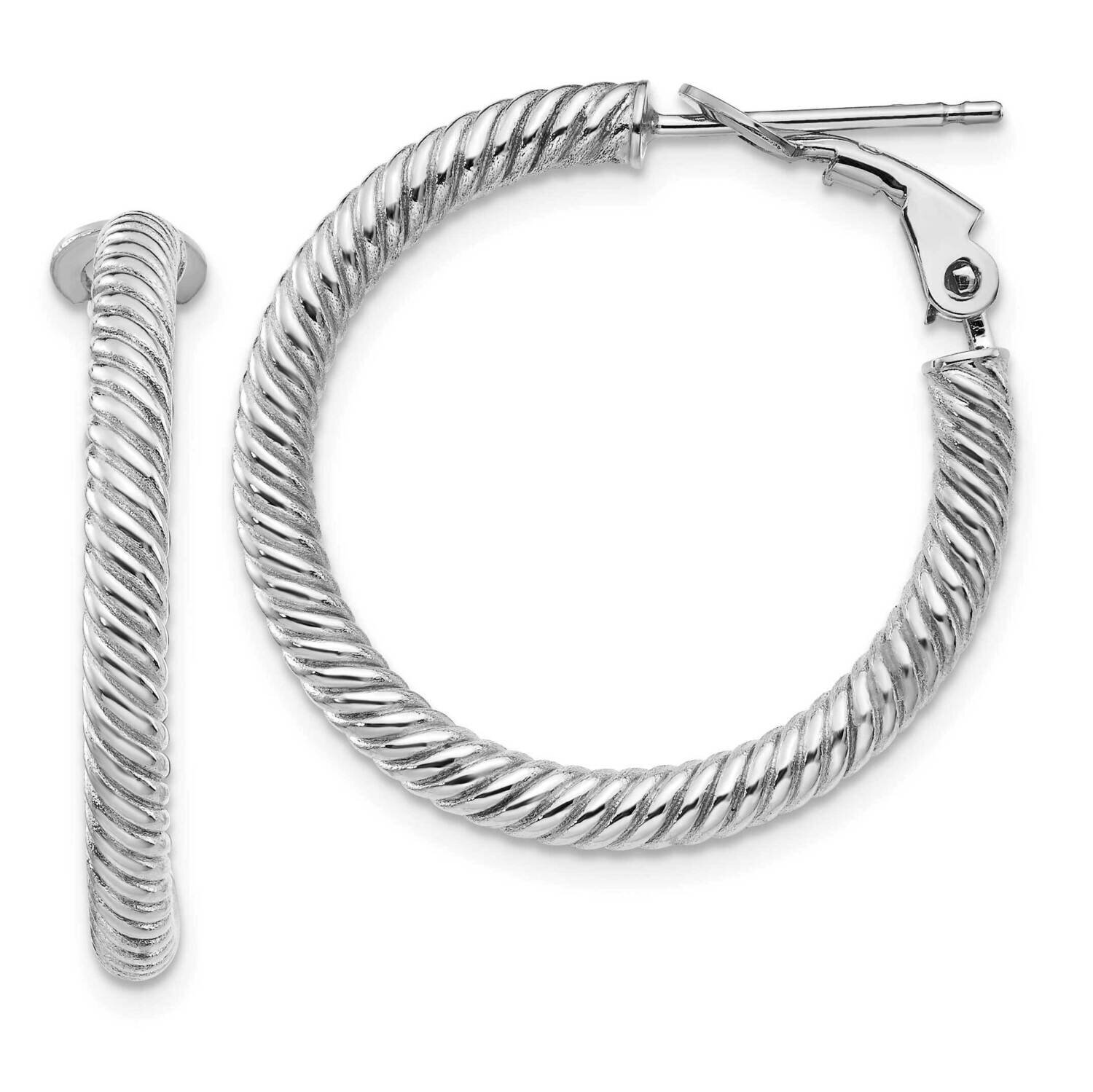 3x20mm White Gold Twisted Round Omega Back Hoop Earrings 14k Gold PRE943W, MPN: PRE943W, 1911019844…