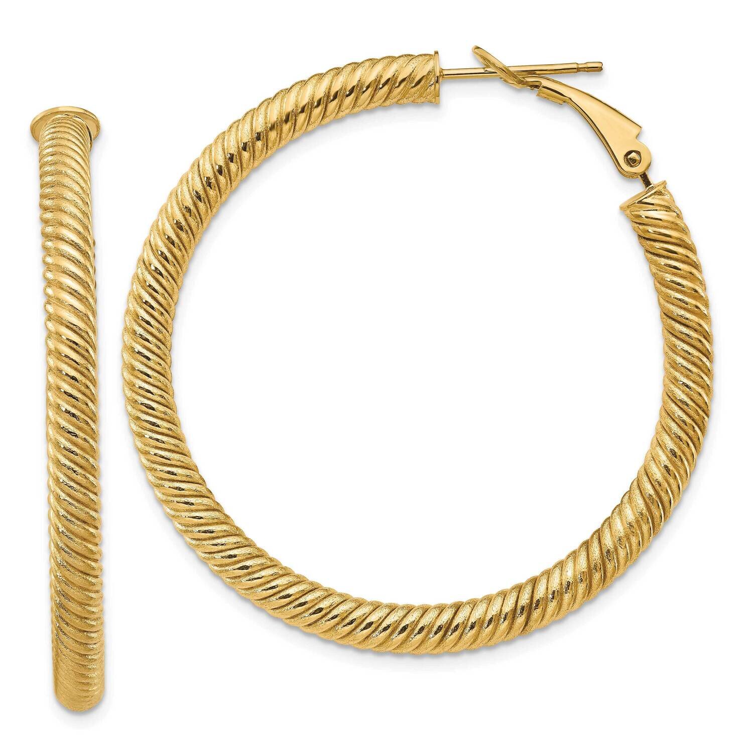 4x35mm Twisted Round Omega Back Hoop Earrings 14k Gold PRE951