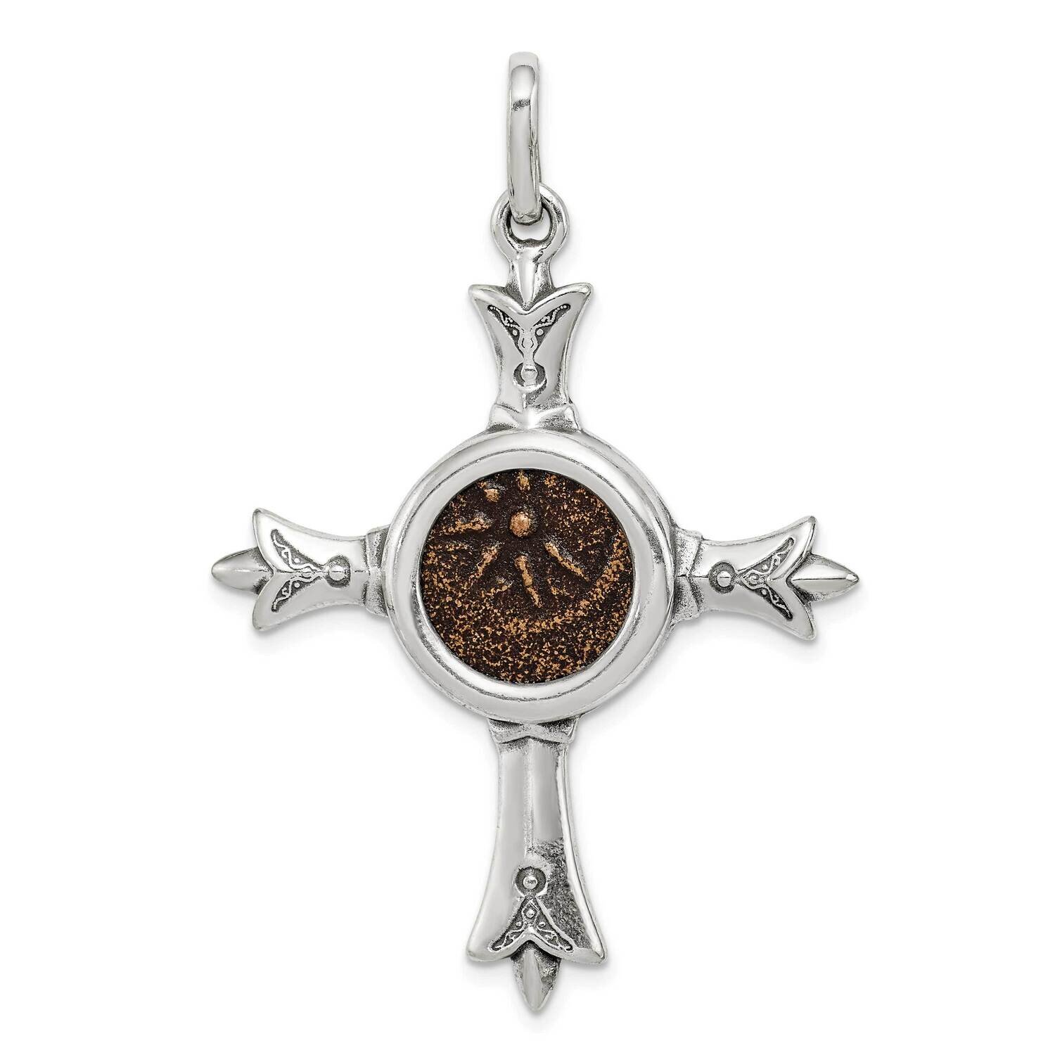 Antiqued Widows Mite Coin Cross Pendant Sterling Silver QAC113