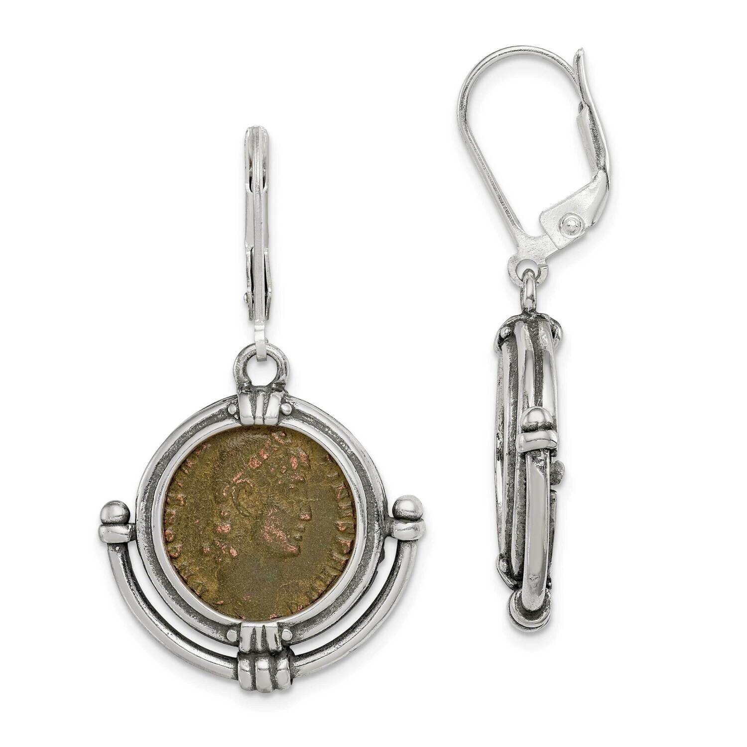 Antiqued Roman Bronze Coin Leverback Earrings Sterling Silver QAC123, MPN: QAC123, 196904157008
